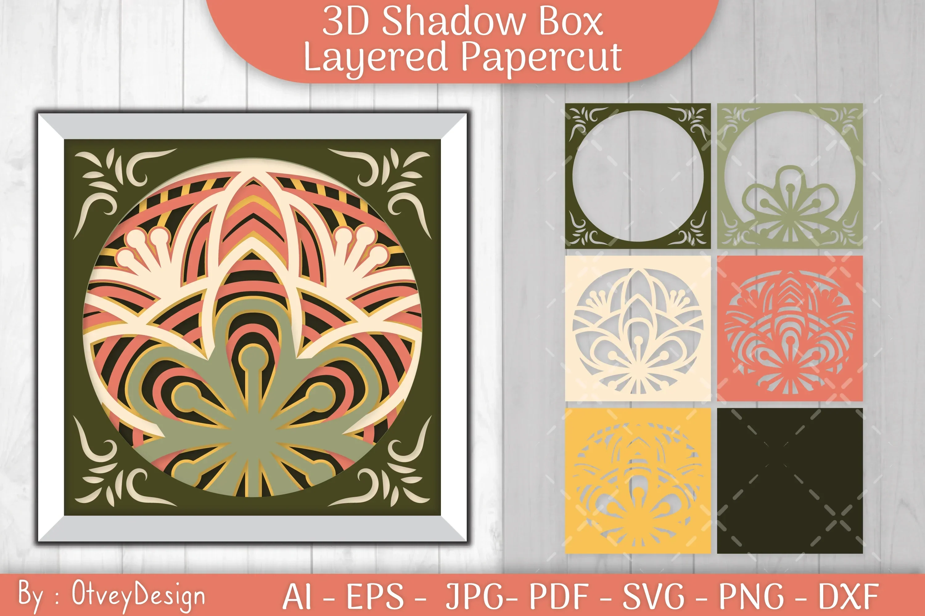 3D Shadow Box Mandala Layered Papercut SVG Bundle