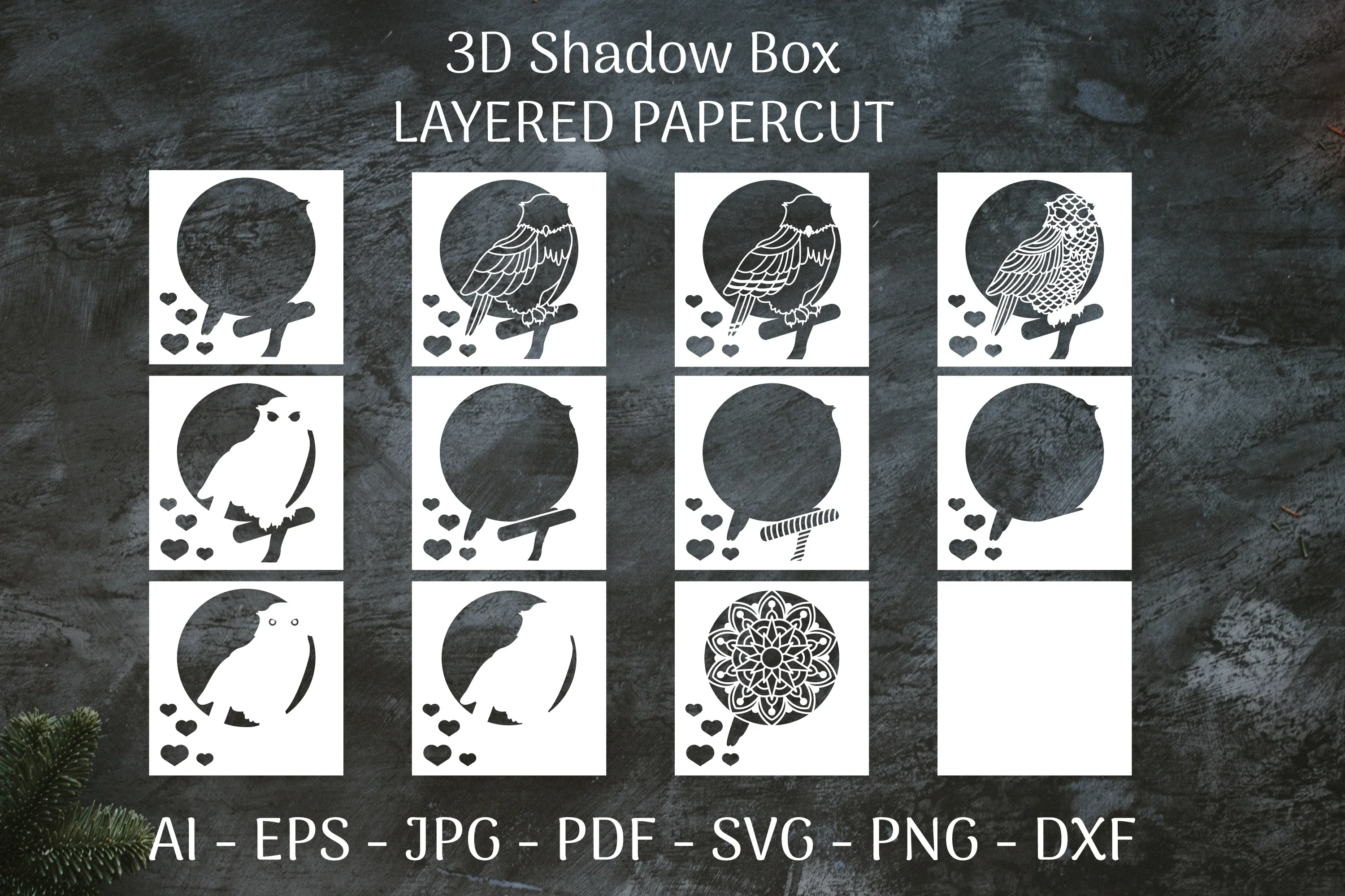3D Shadow Box Snowy Owl SVG Bundle - Image 2