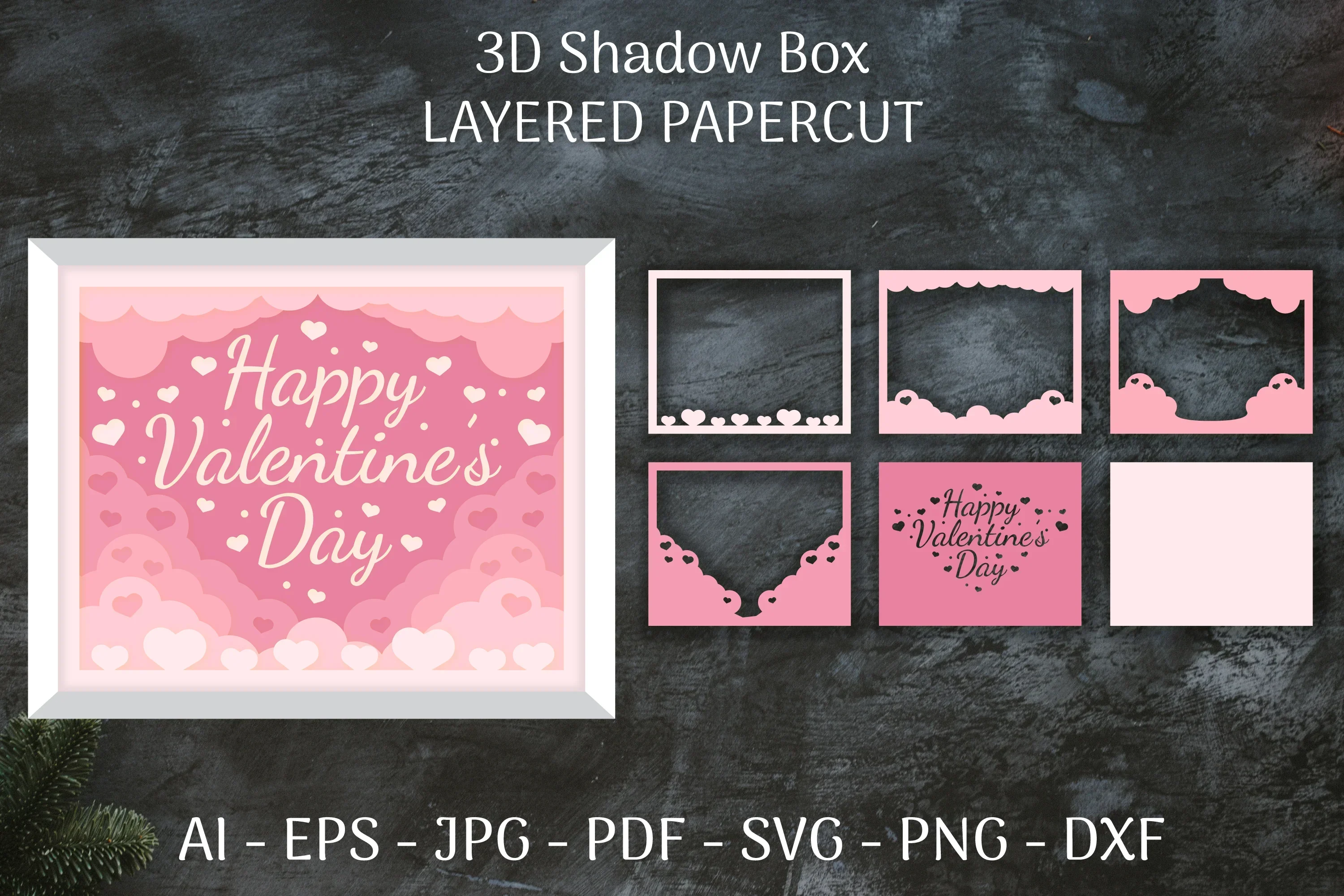 3D Shadow Box Valentine's Layered Papercut SVG Bundle