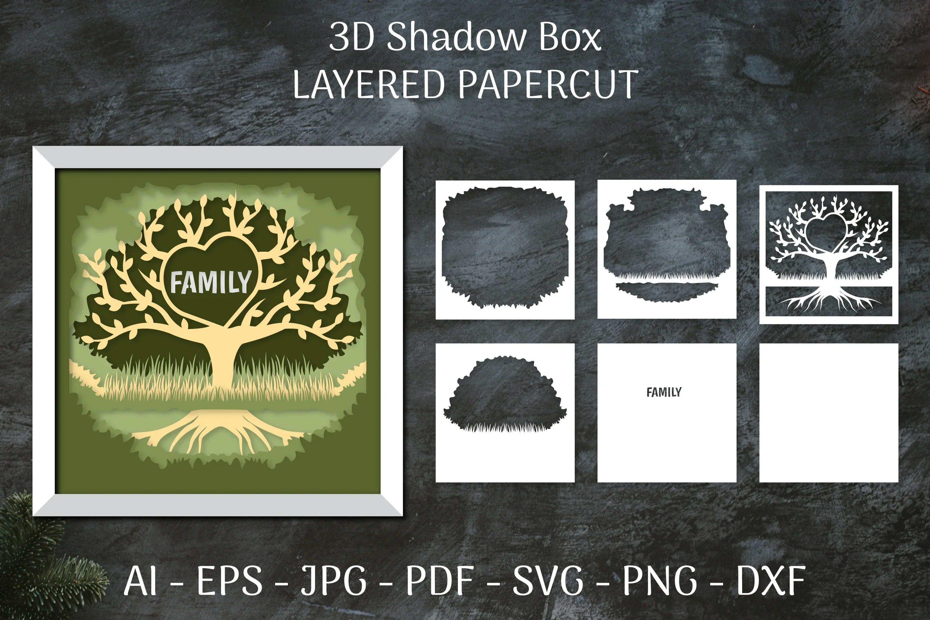 3D Shadowbox Family Tree SVG Bundle