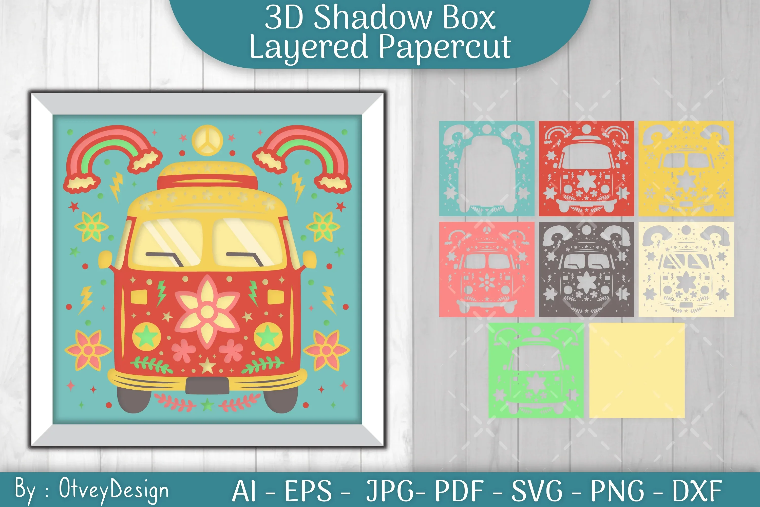3D ShadowBox Hippie Papercut SVG Bundle - Image 2