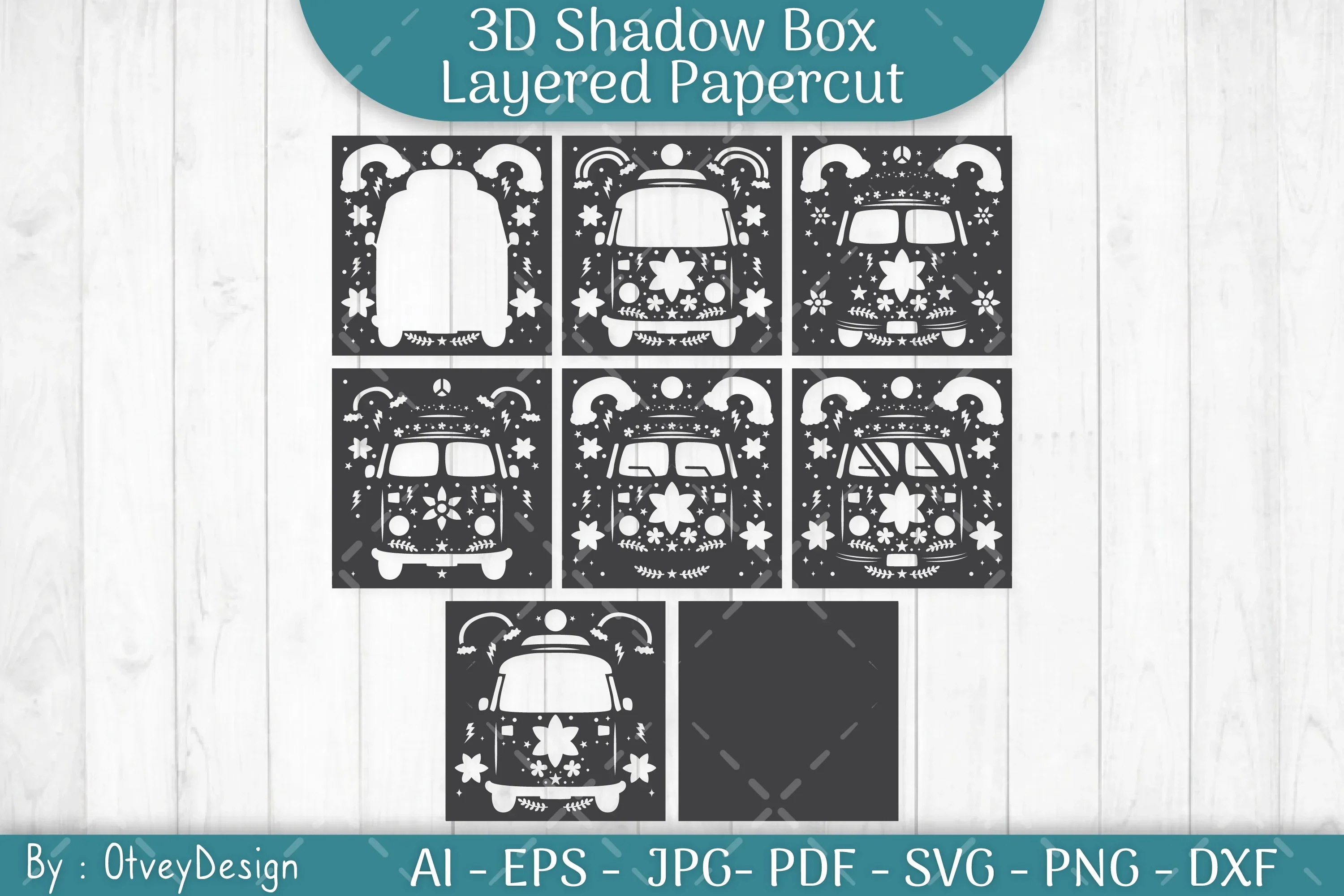 3D ShadowBox Hippie Papercut SVG Bundle - Image 3