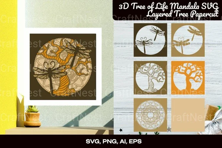 3D Tree of Life Mandala Layered Papercut Clipart Bundle
