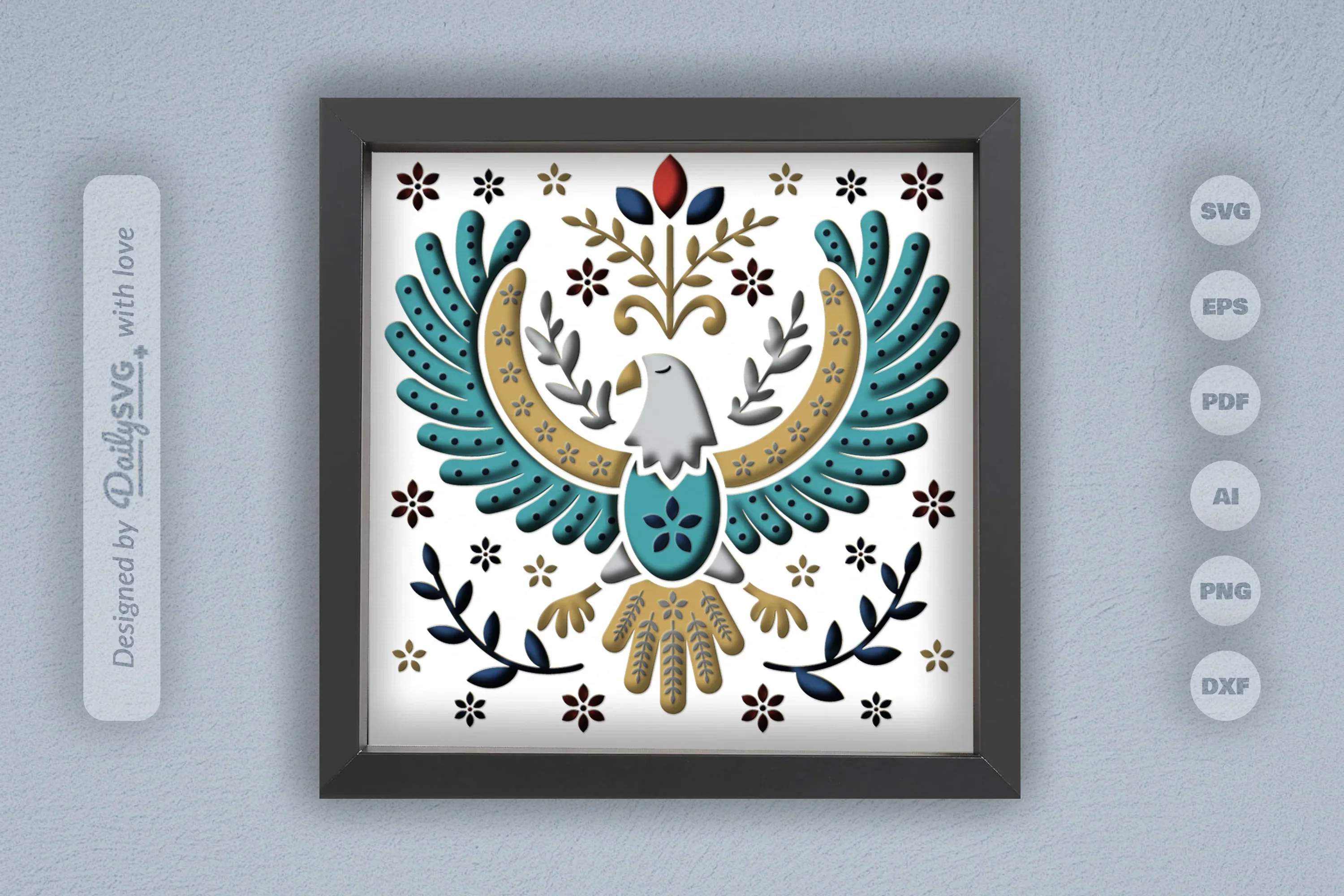 4th July Eagle Folk Art Papercut Shadow Box SVG Bundle