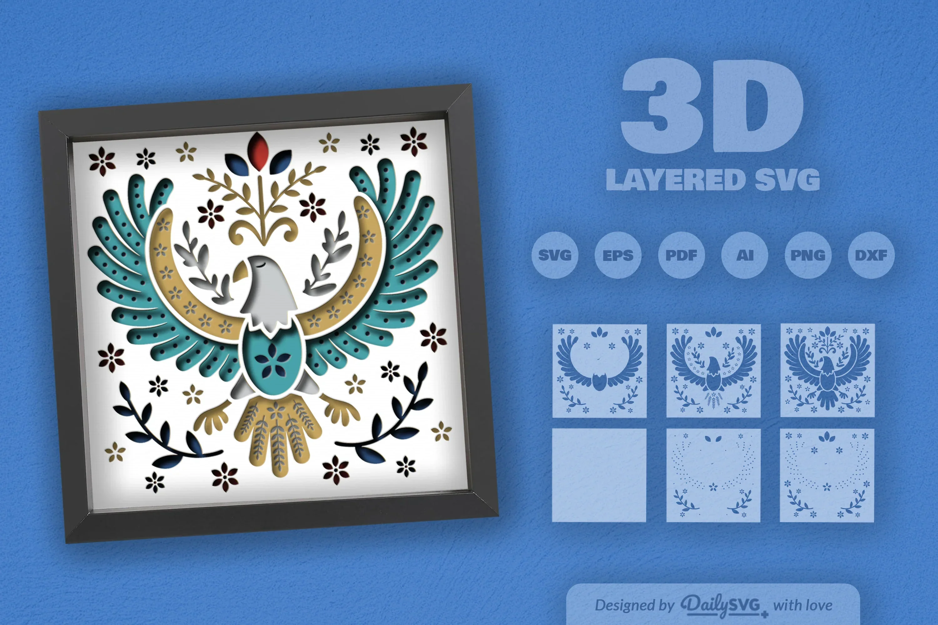 4th July Eagle Folk Art Papercut Shadow Box SVG Bundle - Image 2