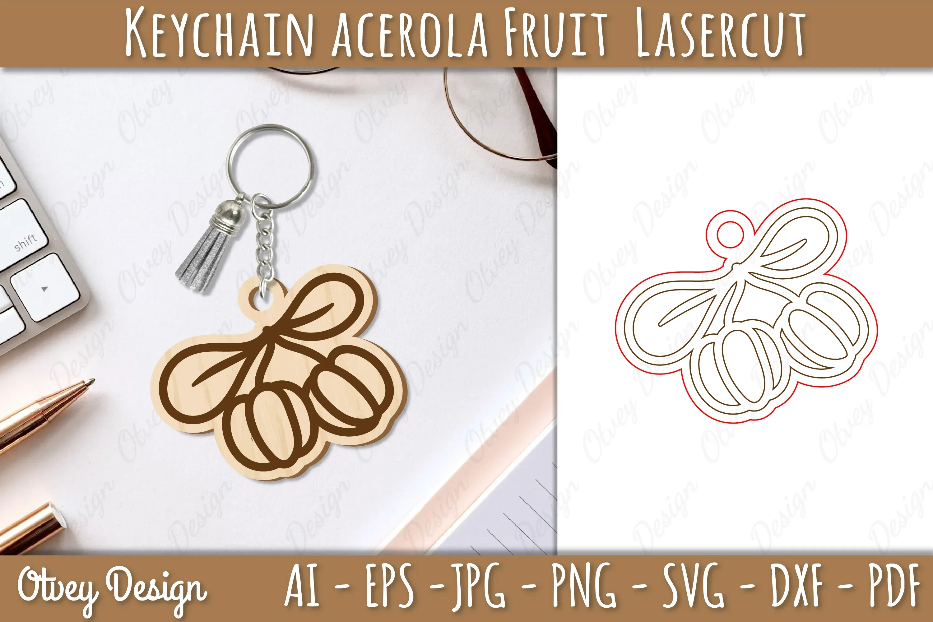 Acerola Fruit Keychain SVG Bundle Lasercut