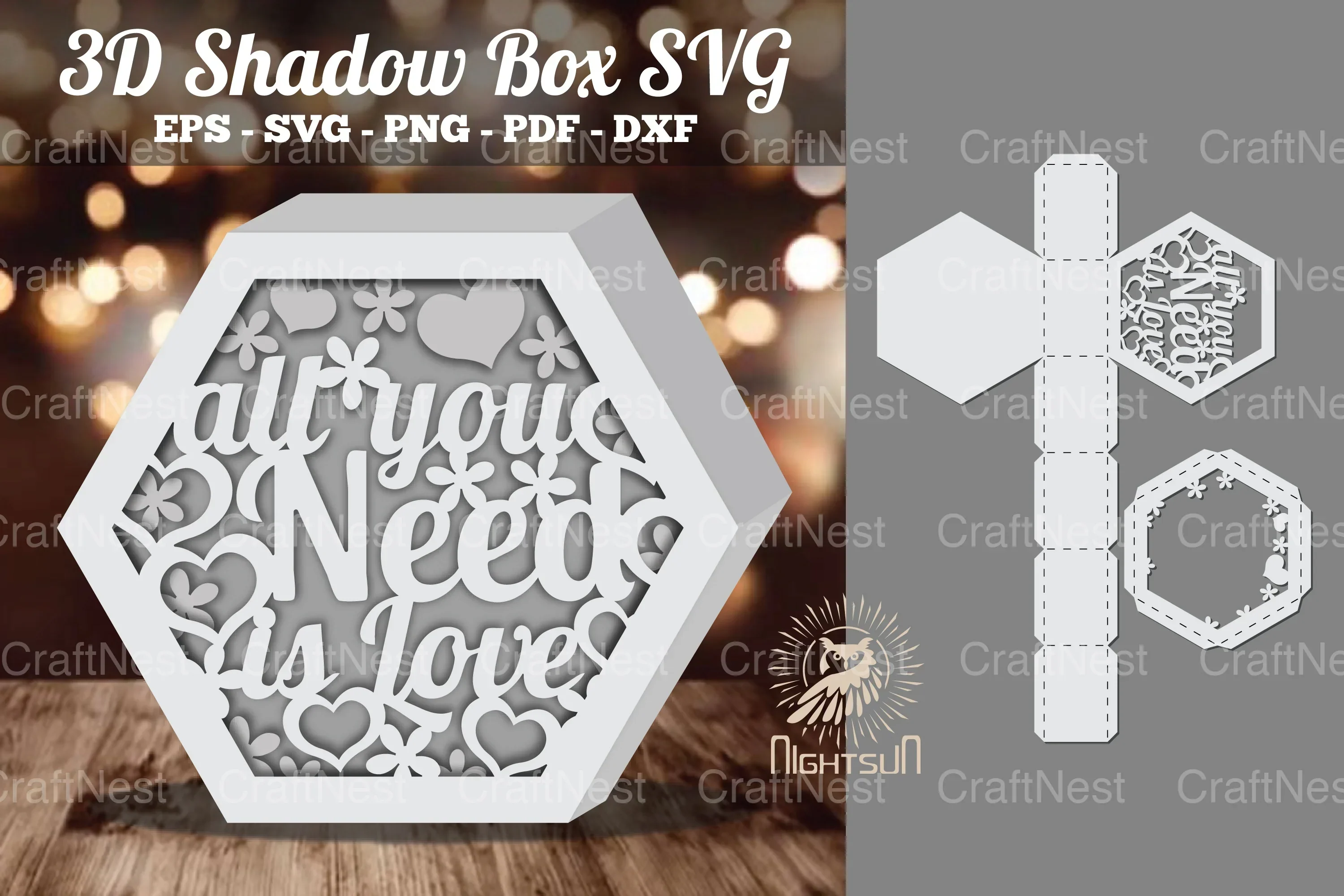 All You Need Is Love Hexagon Shadow Box Design Bundle