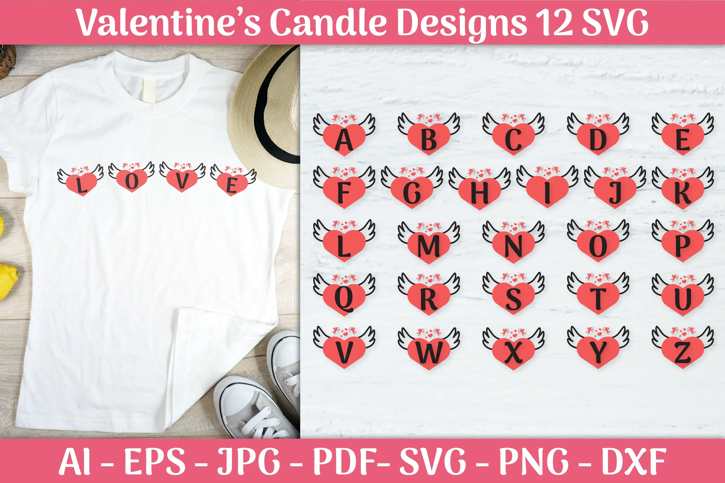 Alphabet Valentine Wing Black SVG Bundle - Image 3