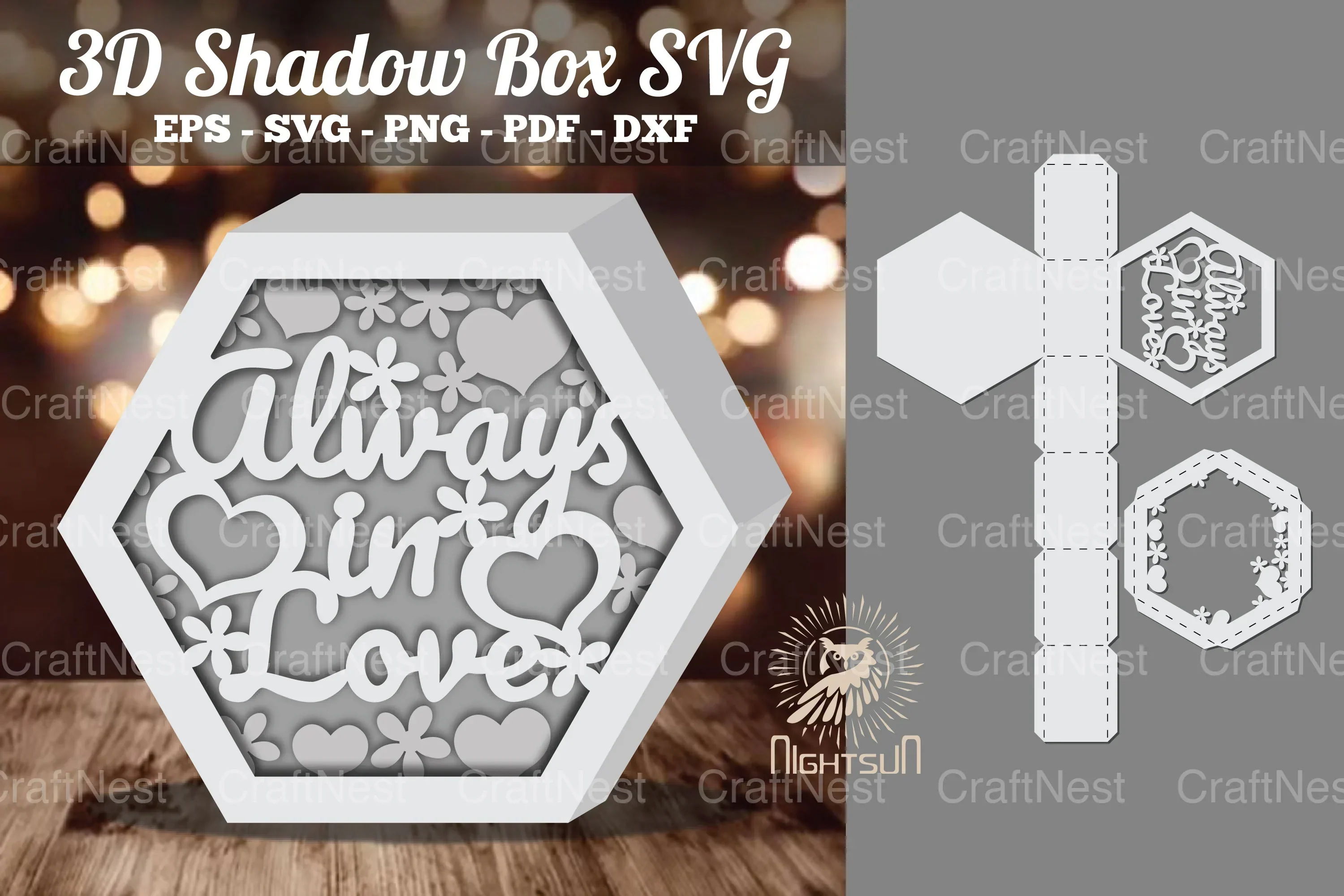 Always In Love Hexagon Shadow Box Clipart Bundle
