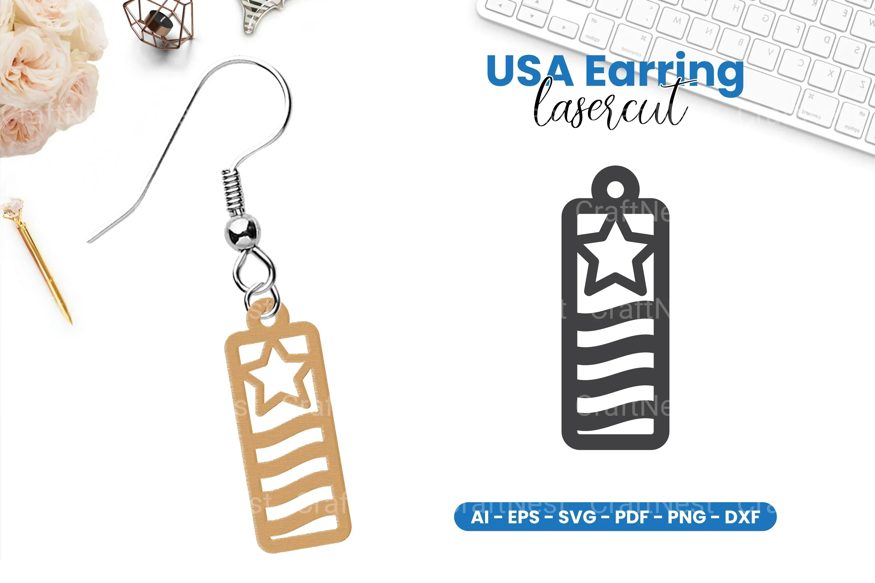 America Earring Lasercut SVG Bundle