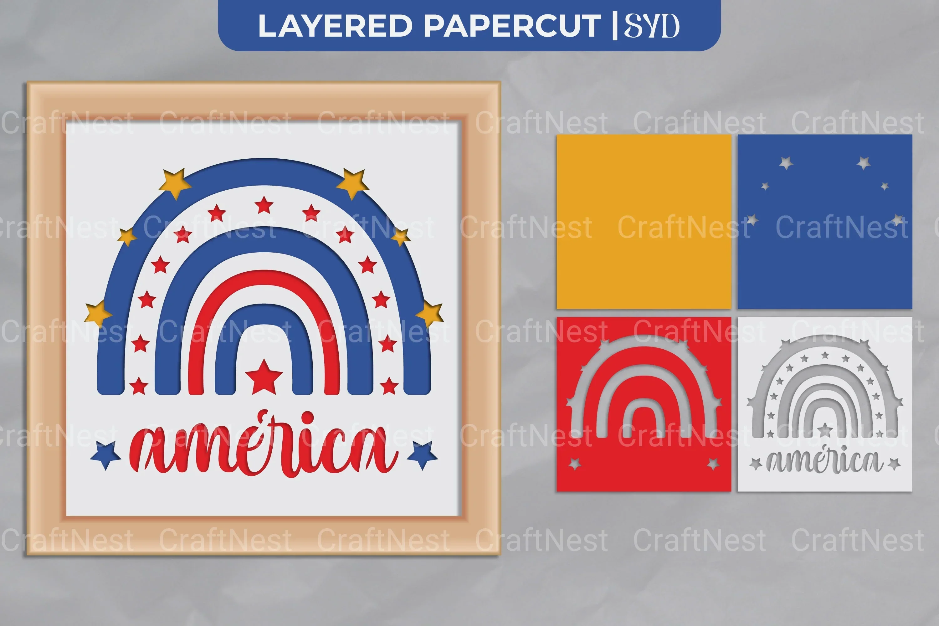 America Rainbow 3D Shadow Box SVG Bundle