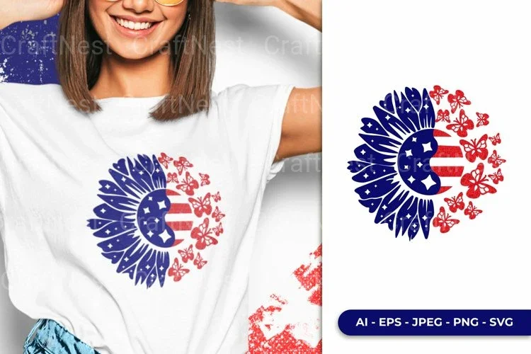 America Sunflower with Butterfly Clipart Bundle