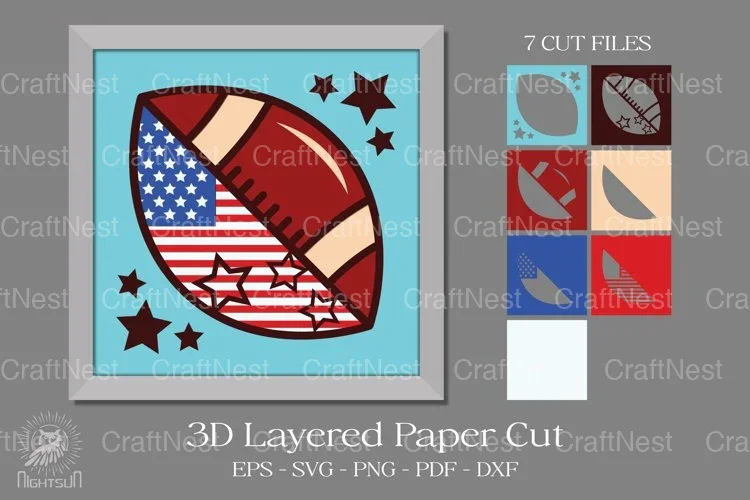 American Football 3D Layered Paper Cut Clipart Bundle