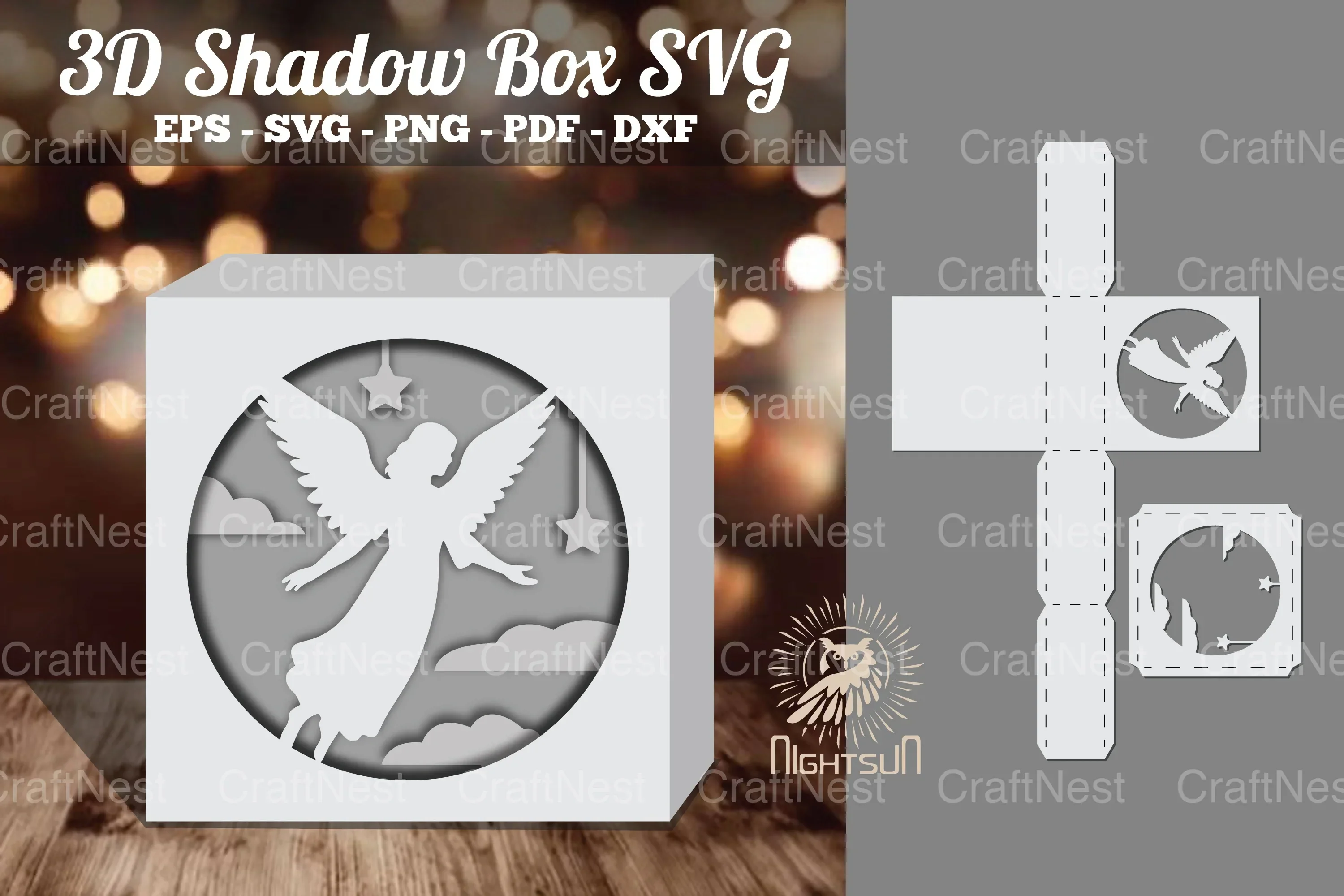 Angel 3D Papercut Shadow Box Clipart Bundle