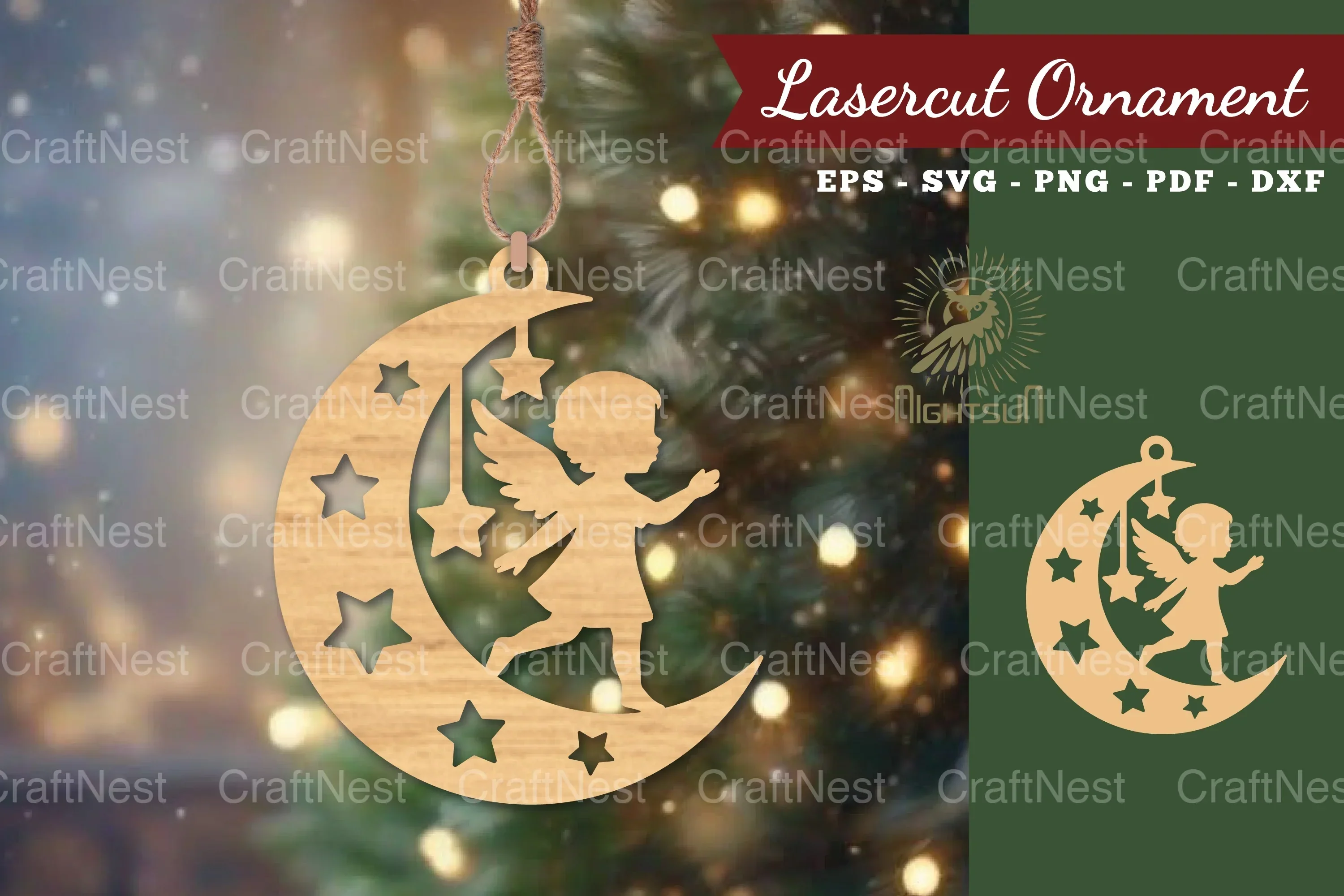 Angel Kids in Moon Lasercut Ornament Clipart Bundle