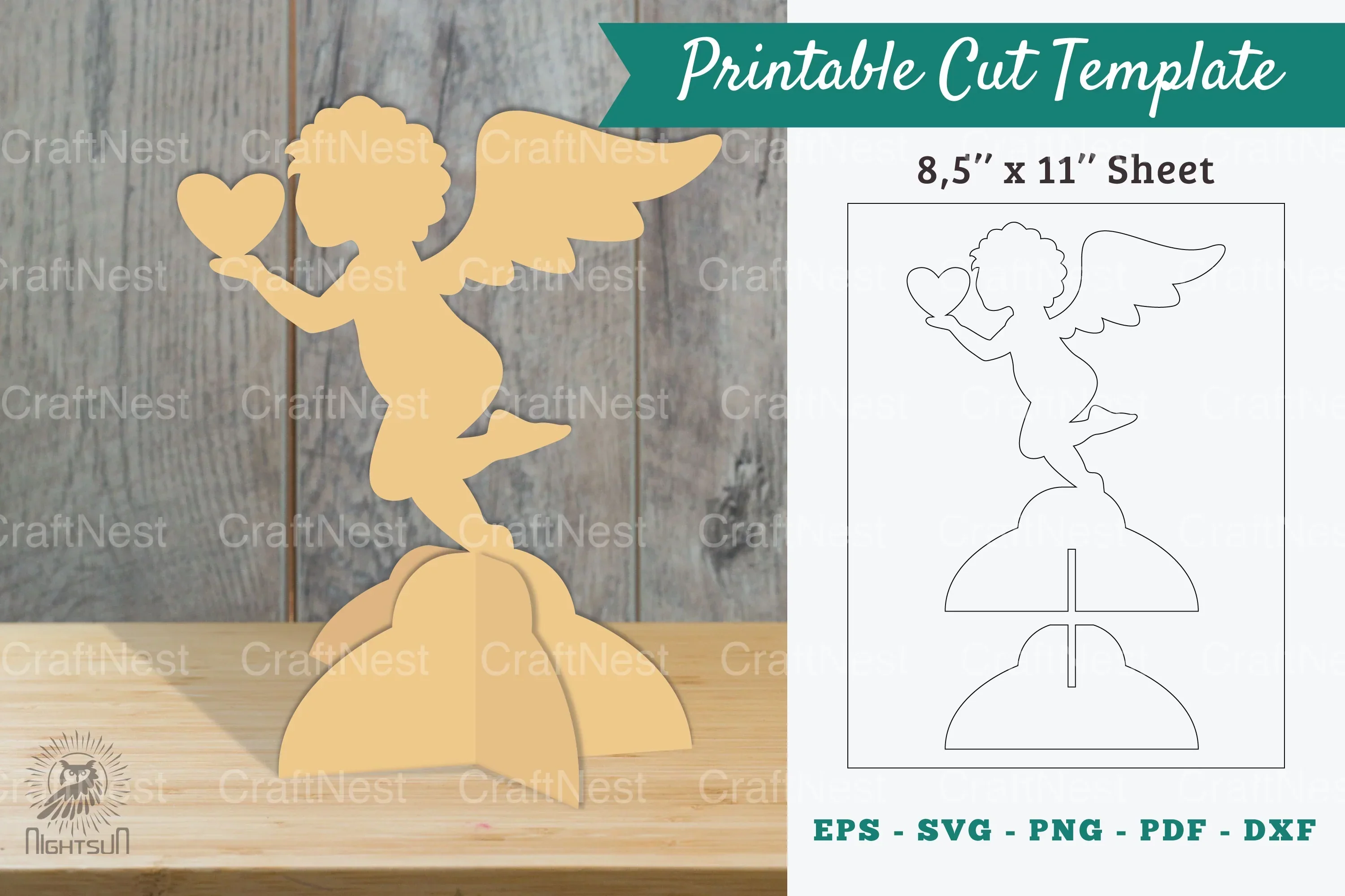 Angel with Heart Cut Template - Clipart Bundle