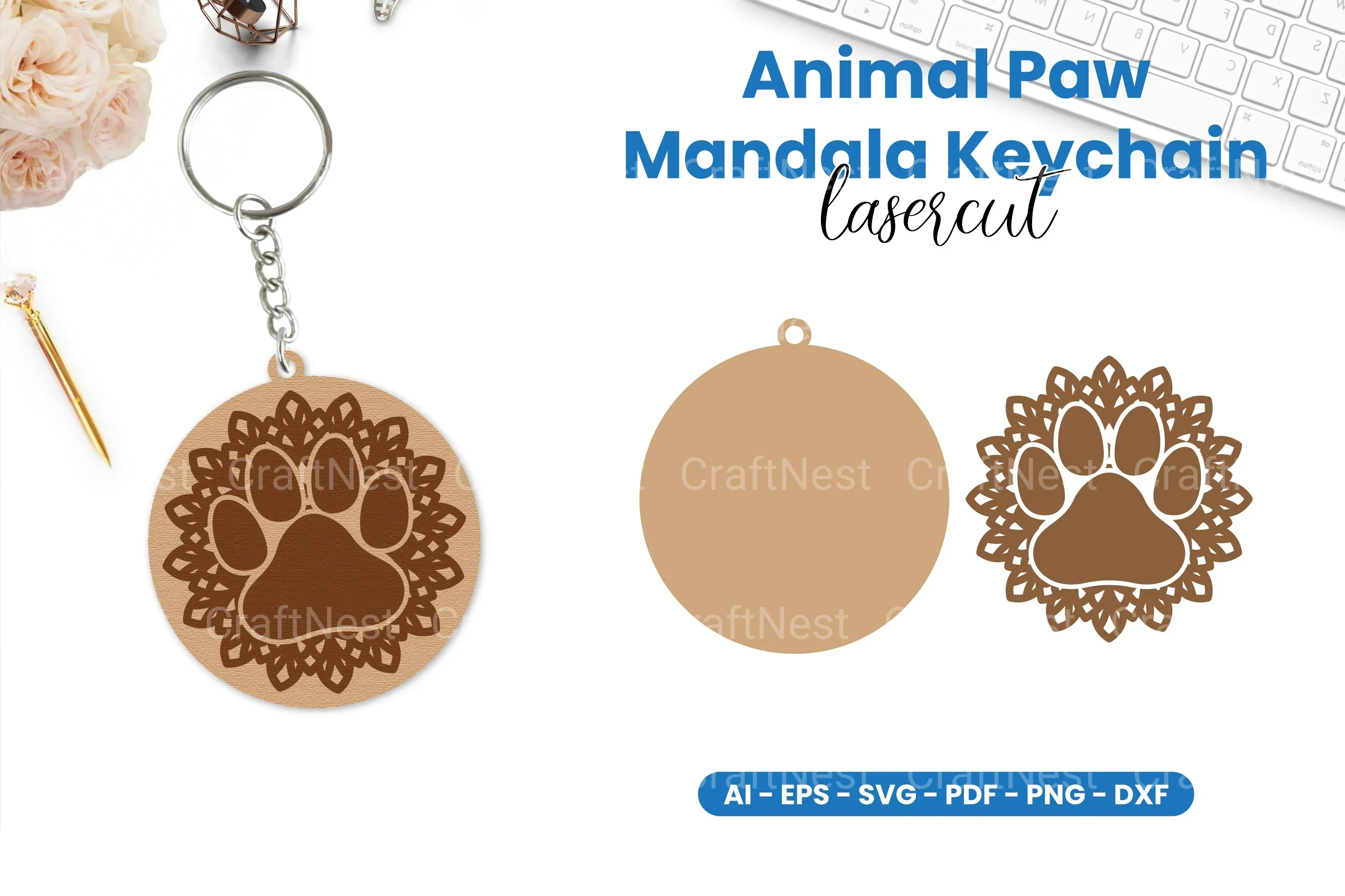 Animal Paw Mandala Keychain Clipart Bundle
