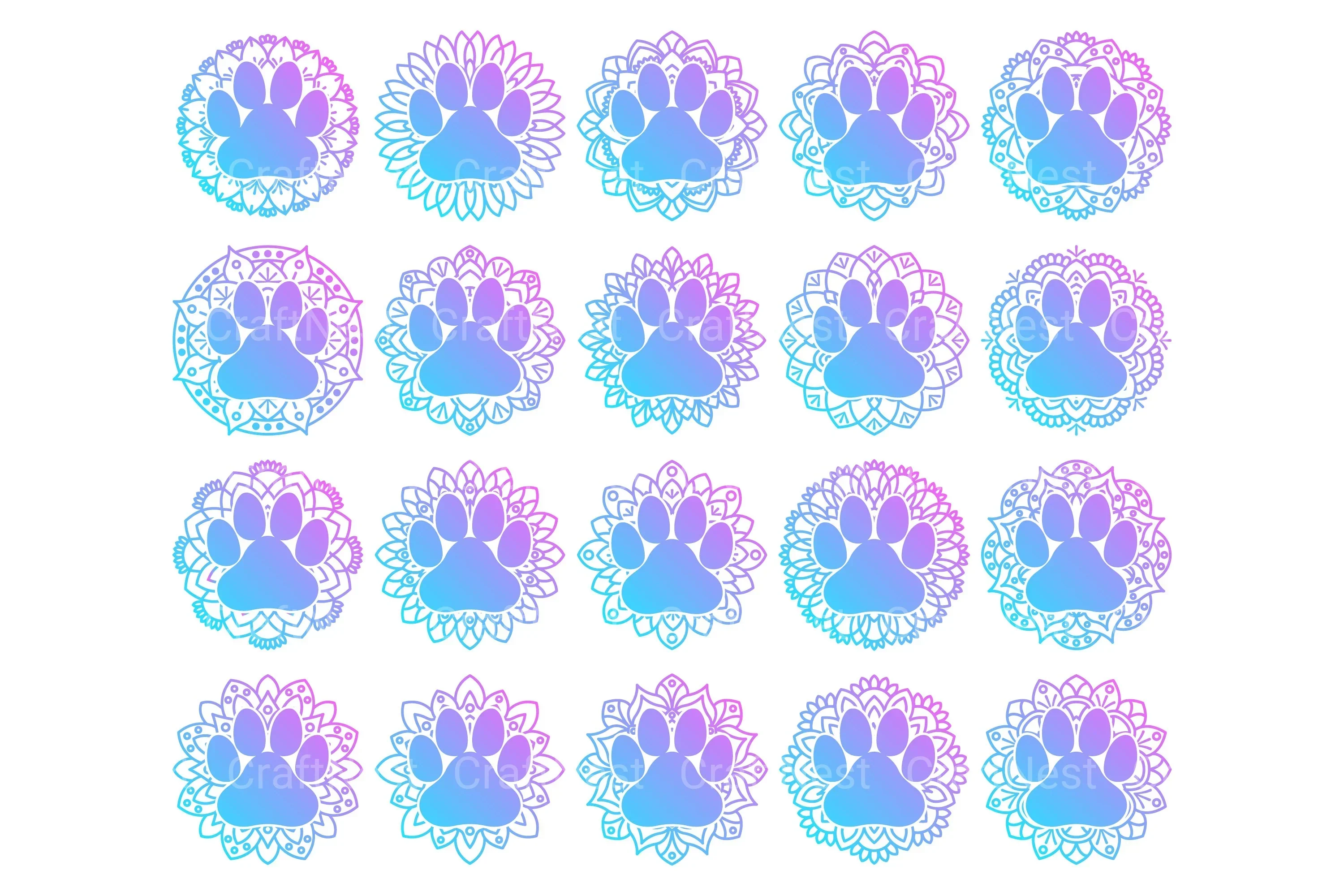 Animal Pet Paw Mandala Stickers Clipart Bundle - Image 3