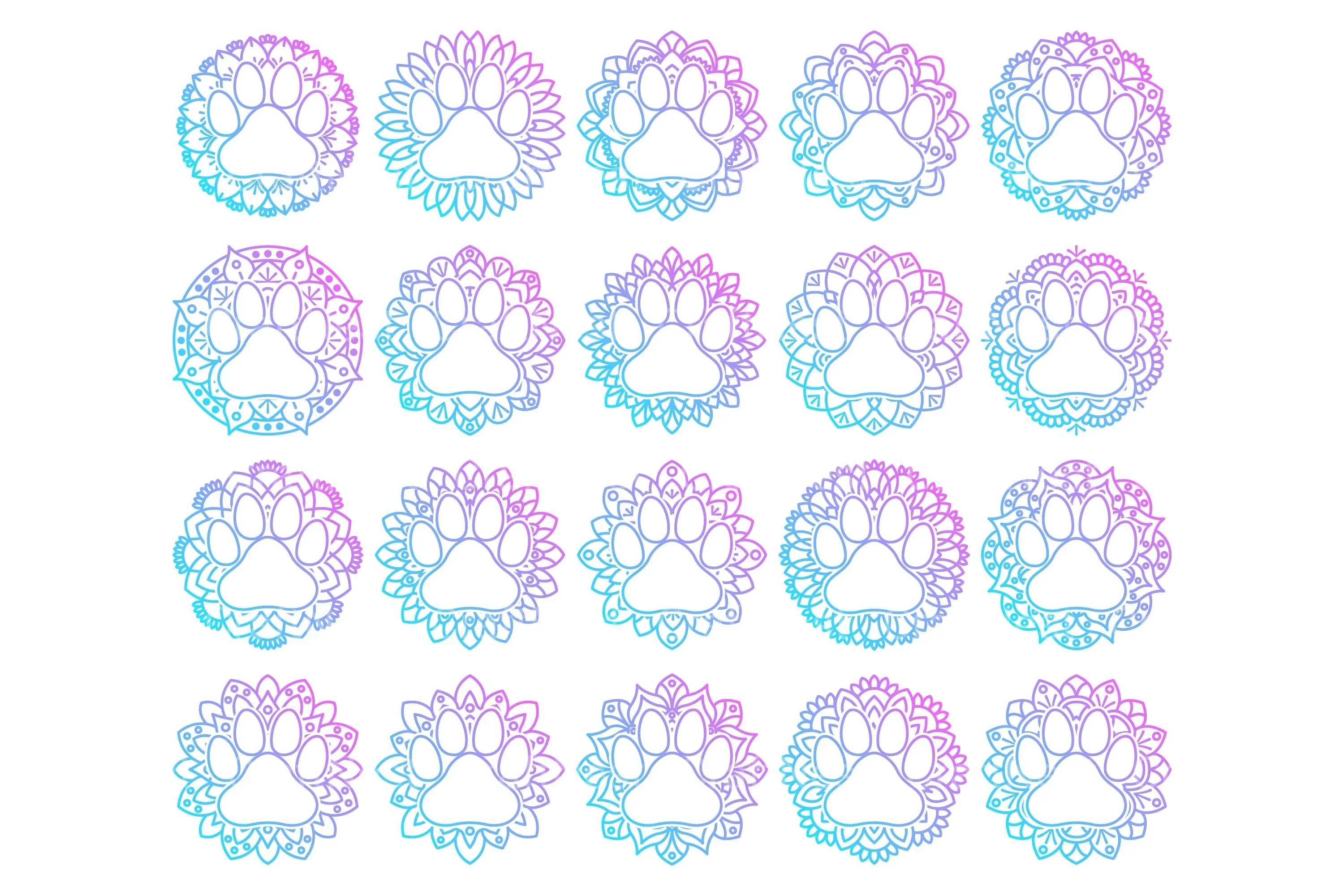 Animal Pet Paw Mandala Stickers Clipart Bundle - Image 4