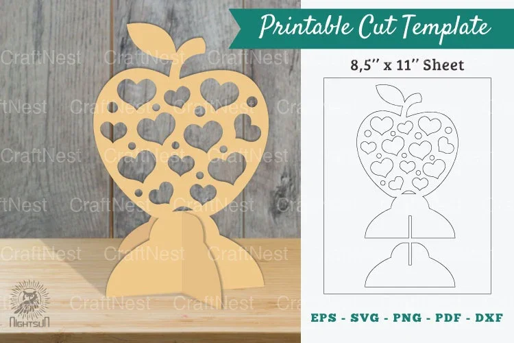 Apple with Heart Printable Cut Template - Clipart Bundle