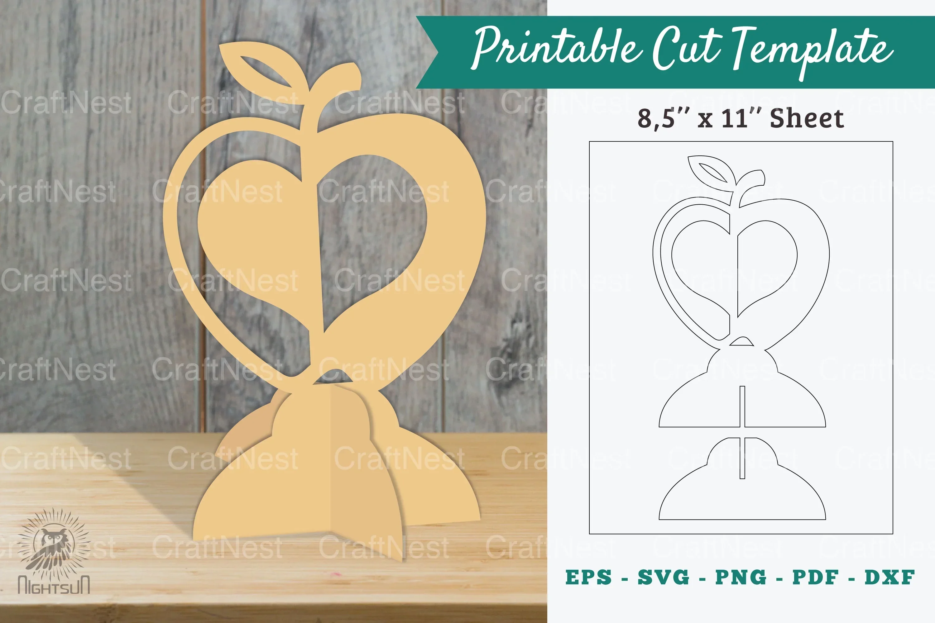 Apple with Heart Printable Cut Template - Clipart Bundle
