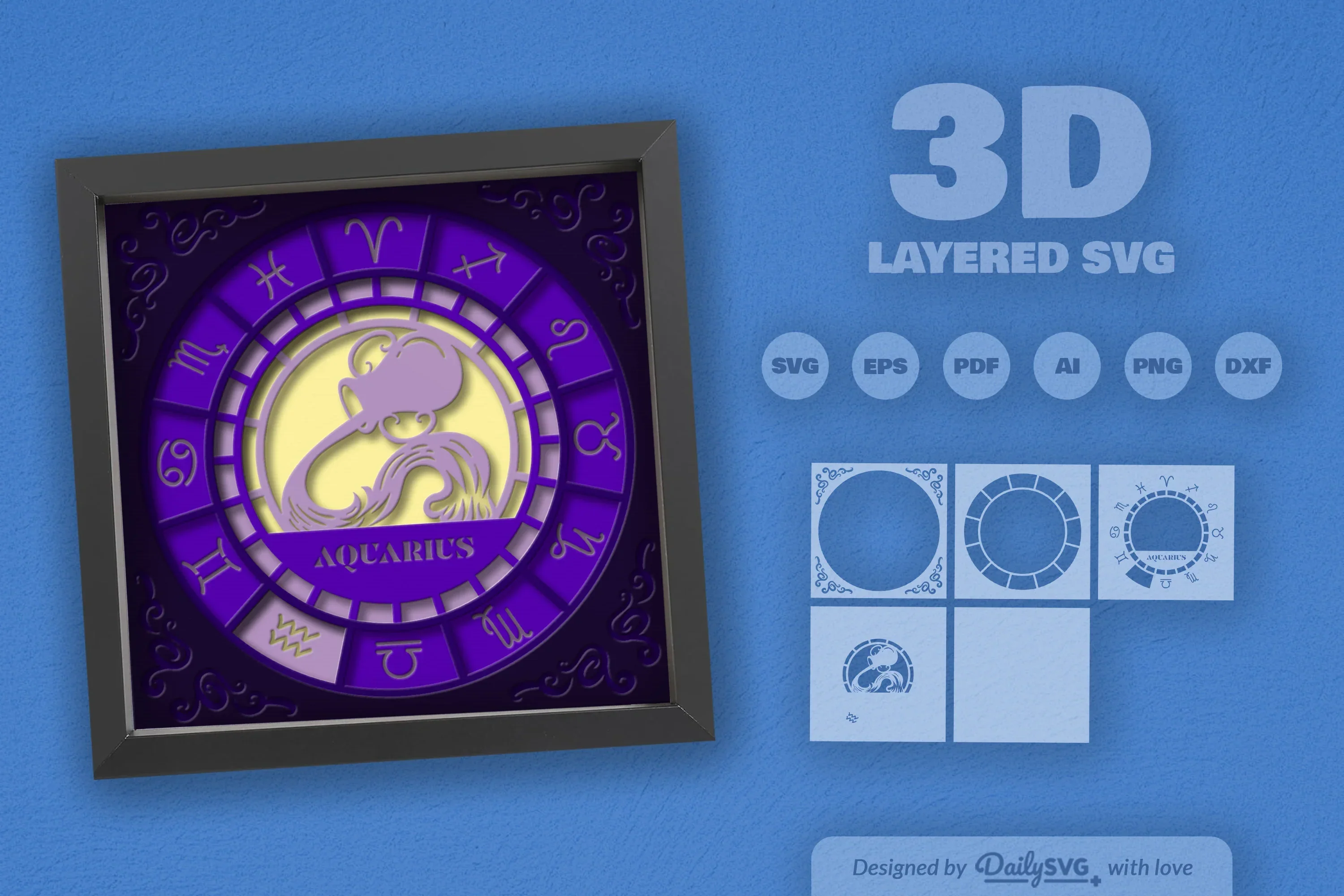 Aquarius Zodiac 3D Shadow Box Papercut SVG Bundle - Image 2