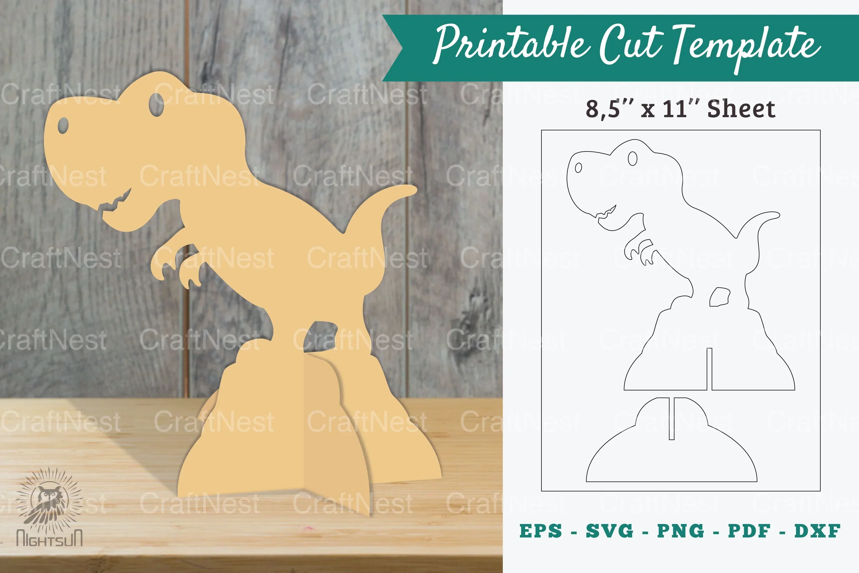 Baby Dinosaur Printable Cut Template - Clipart Bundle