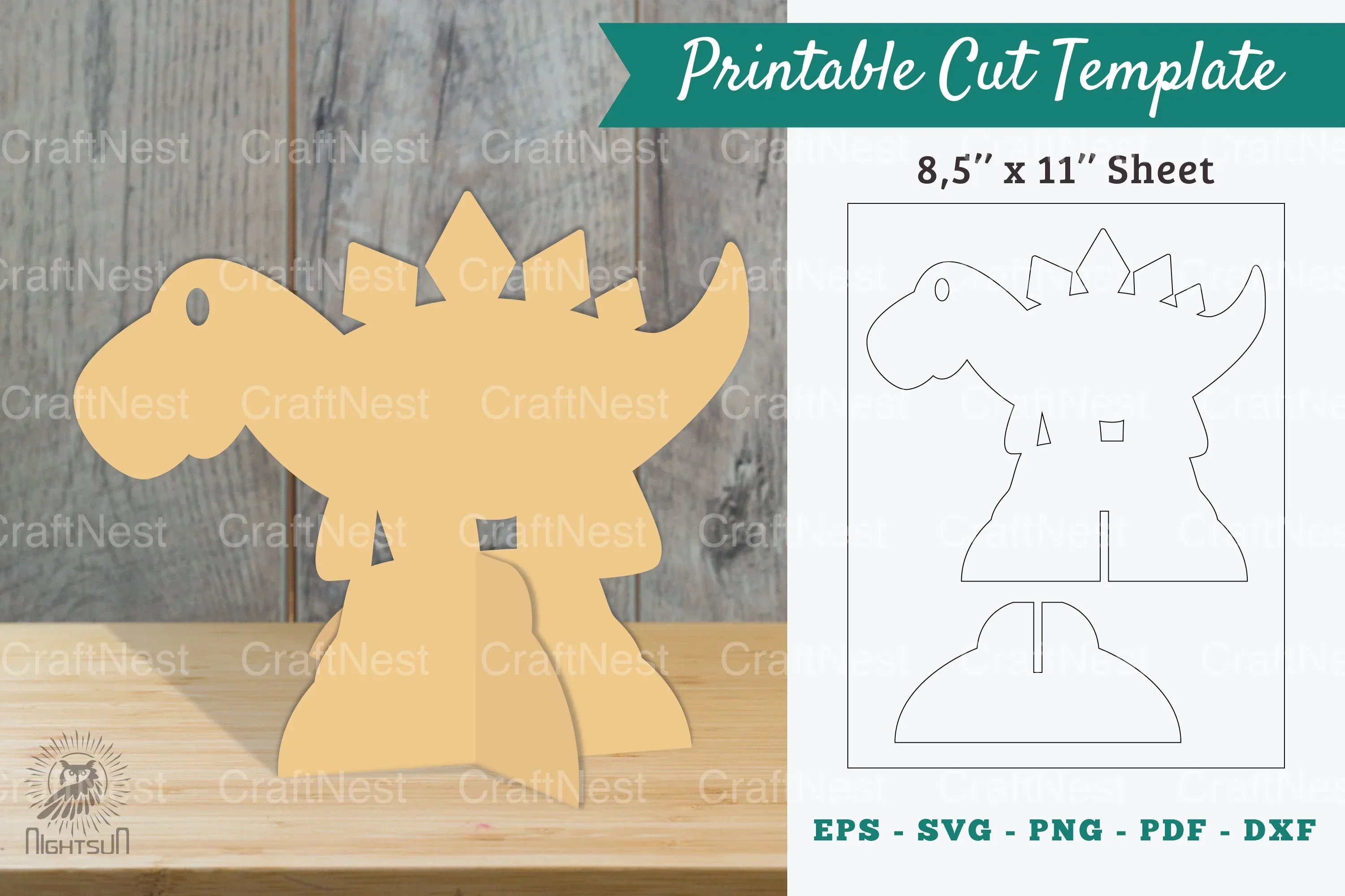 Baby Dinosaur Printable Cut Template - Clipart Bundle