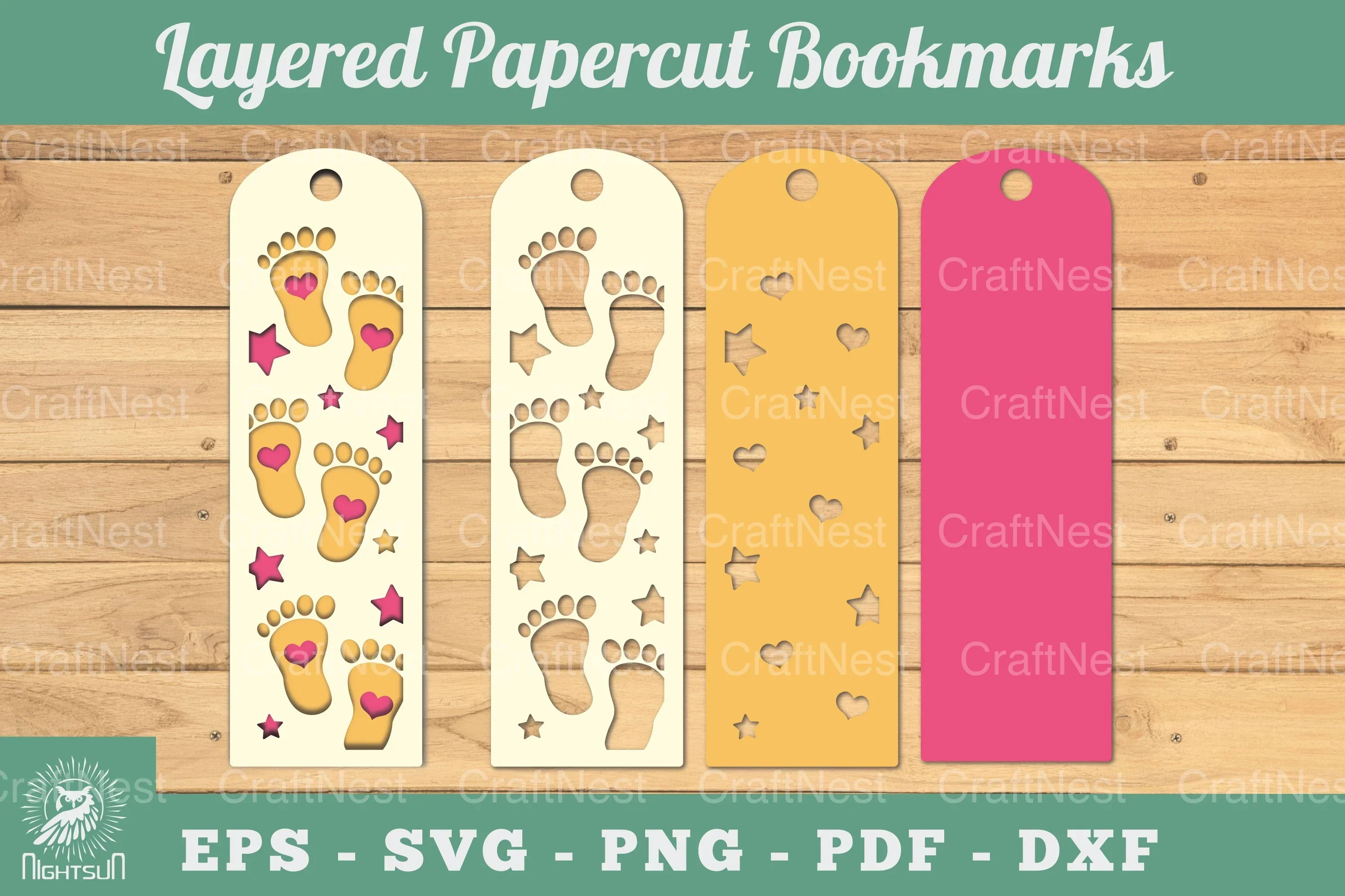 Baby Footprint Layered Papercut Bookmark Clipart Bundle