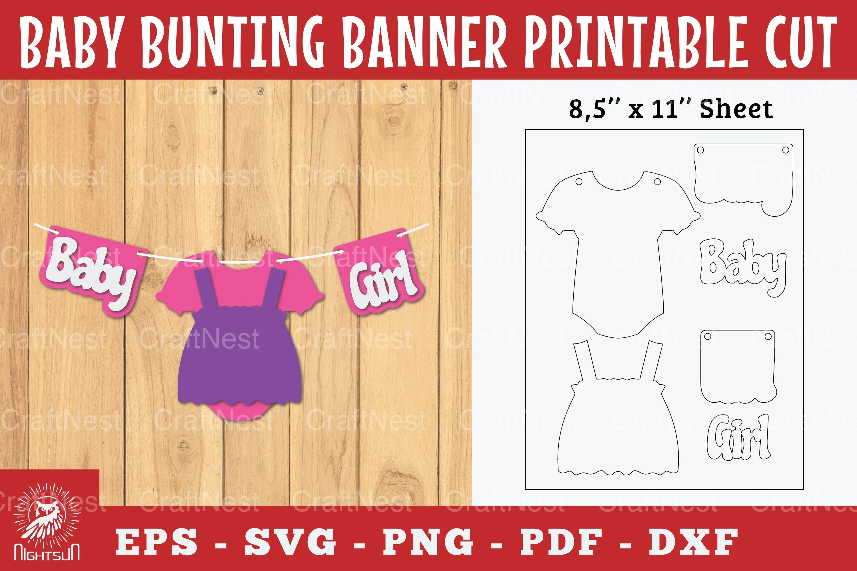 Baby Girl Bunting Banner Printable Clipart Bundle