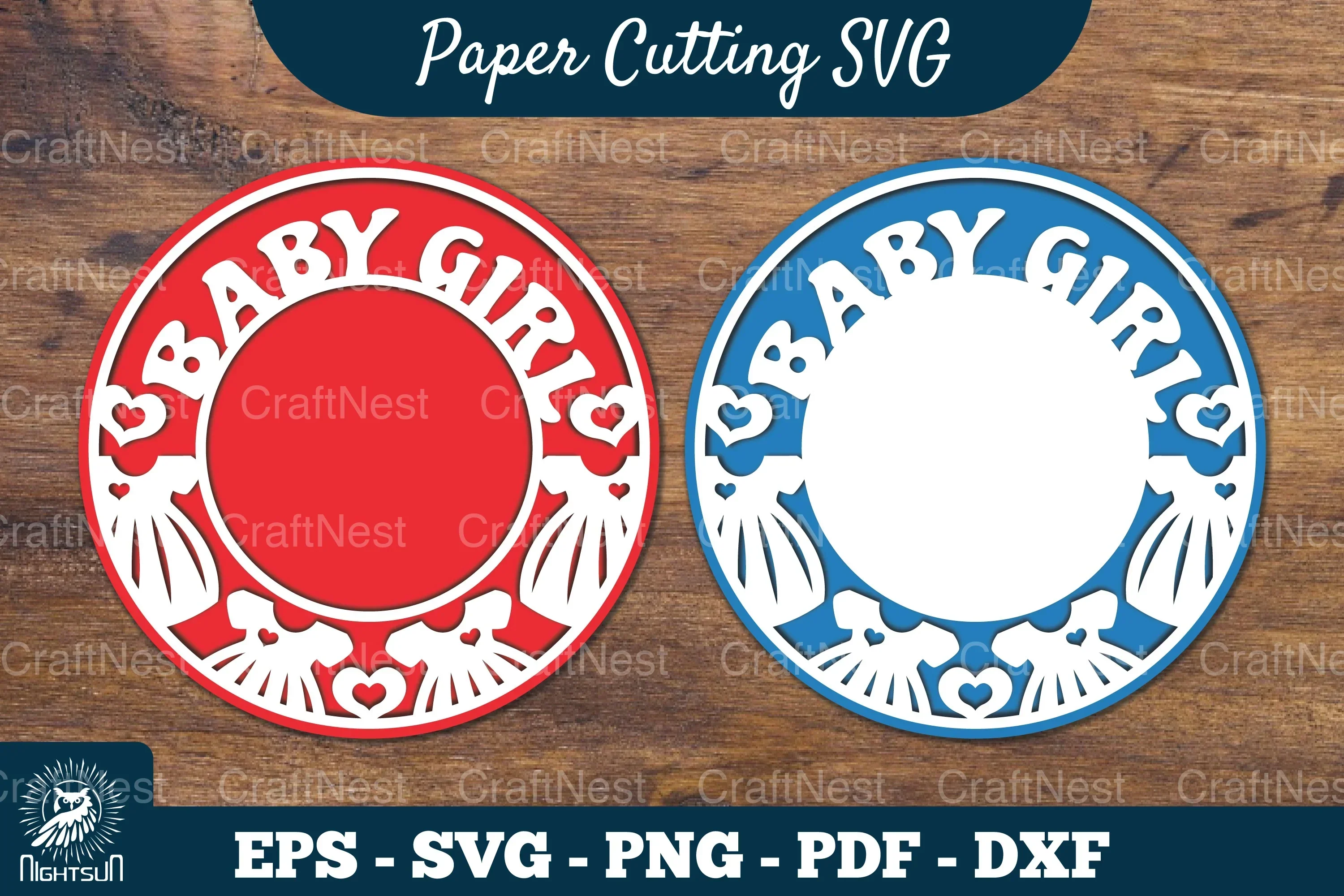 Baby Girl Papercut Circle Clipart Bundle