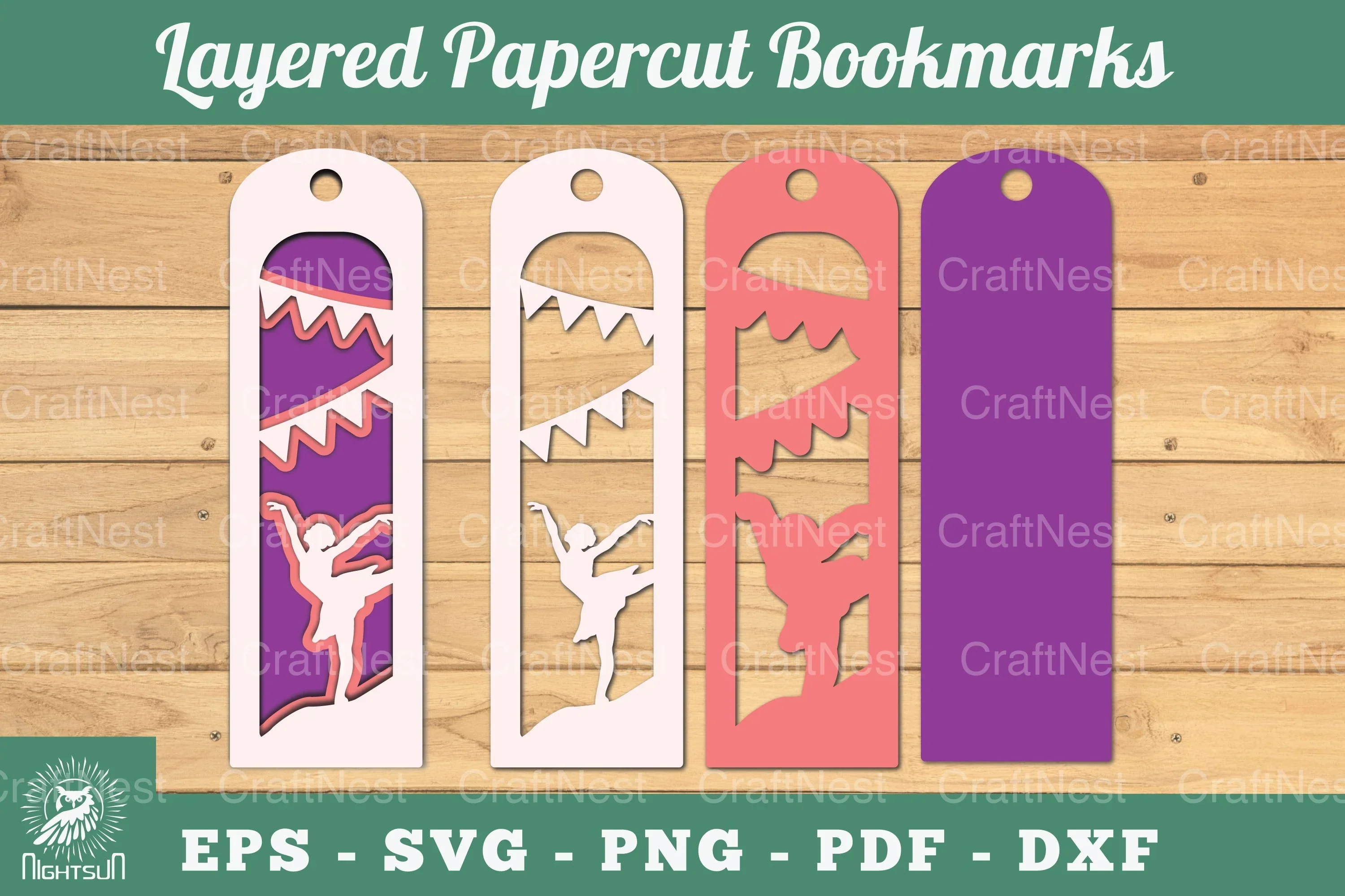 Ballerina Layered Papercut Bookmarks Clipart Bundle
