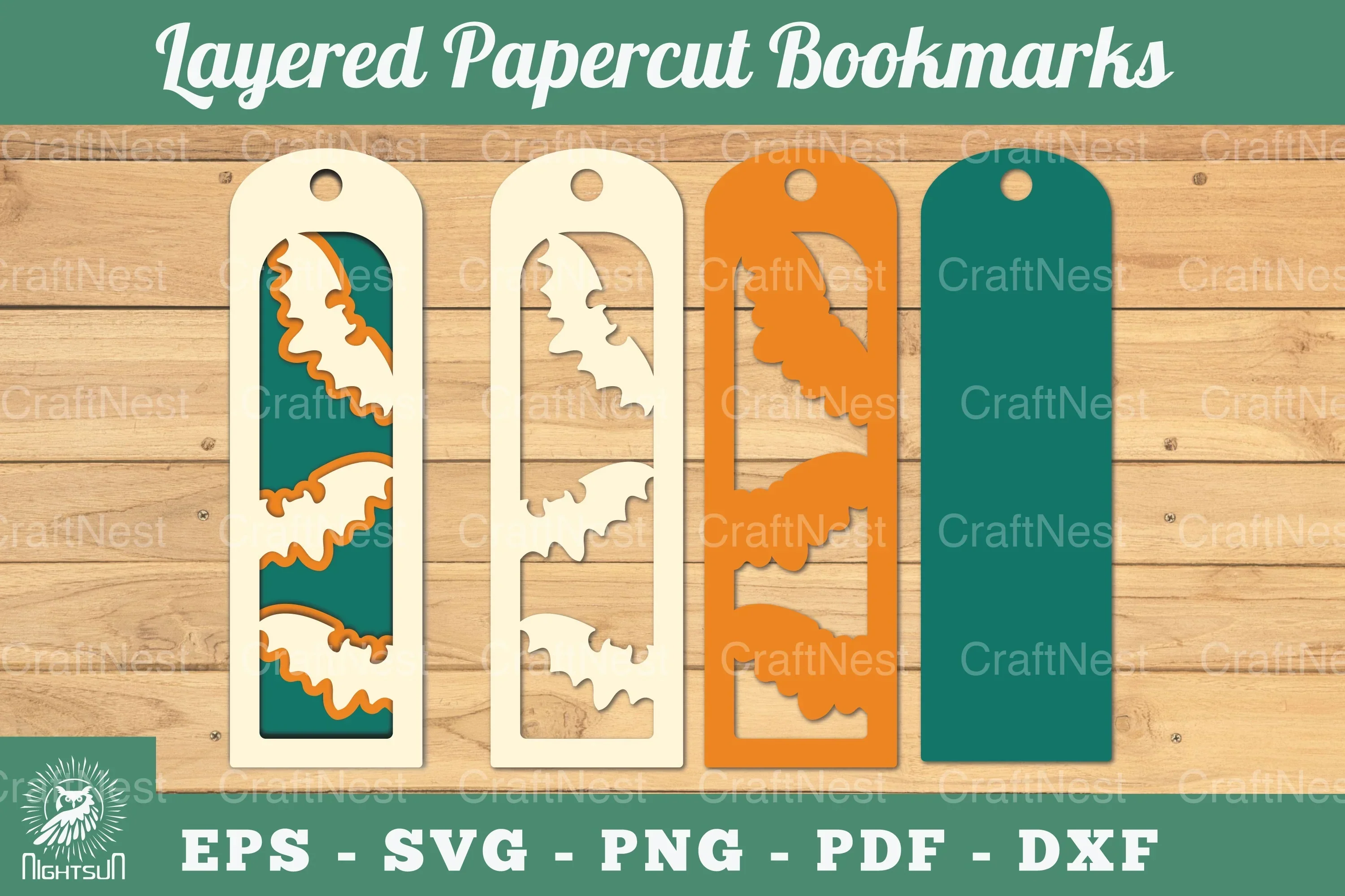 Bat Layered Papercut Bookmarks Clipart Bundle