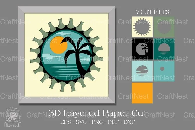Beach 3D Light Box Paper Cut Design Bundle