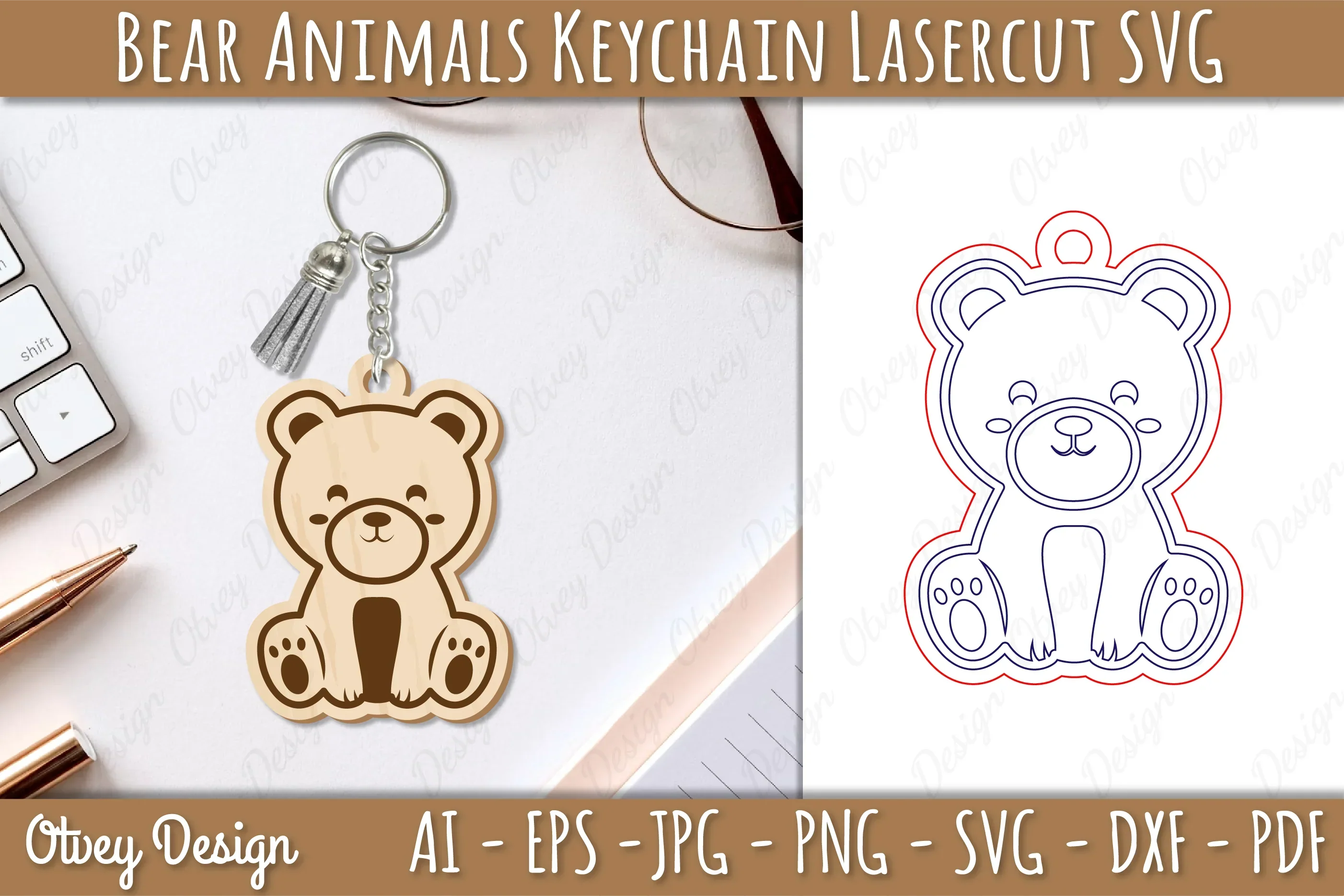 Bear Animal Keychain Laser Cut SVG Bundle
