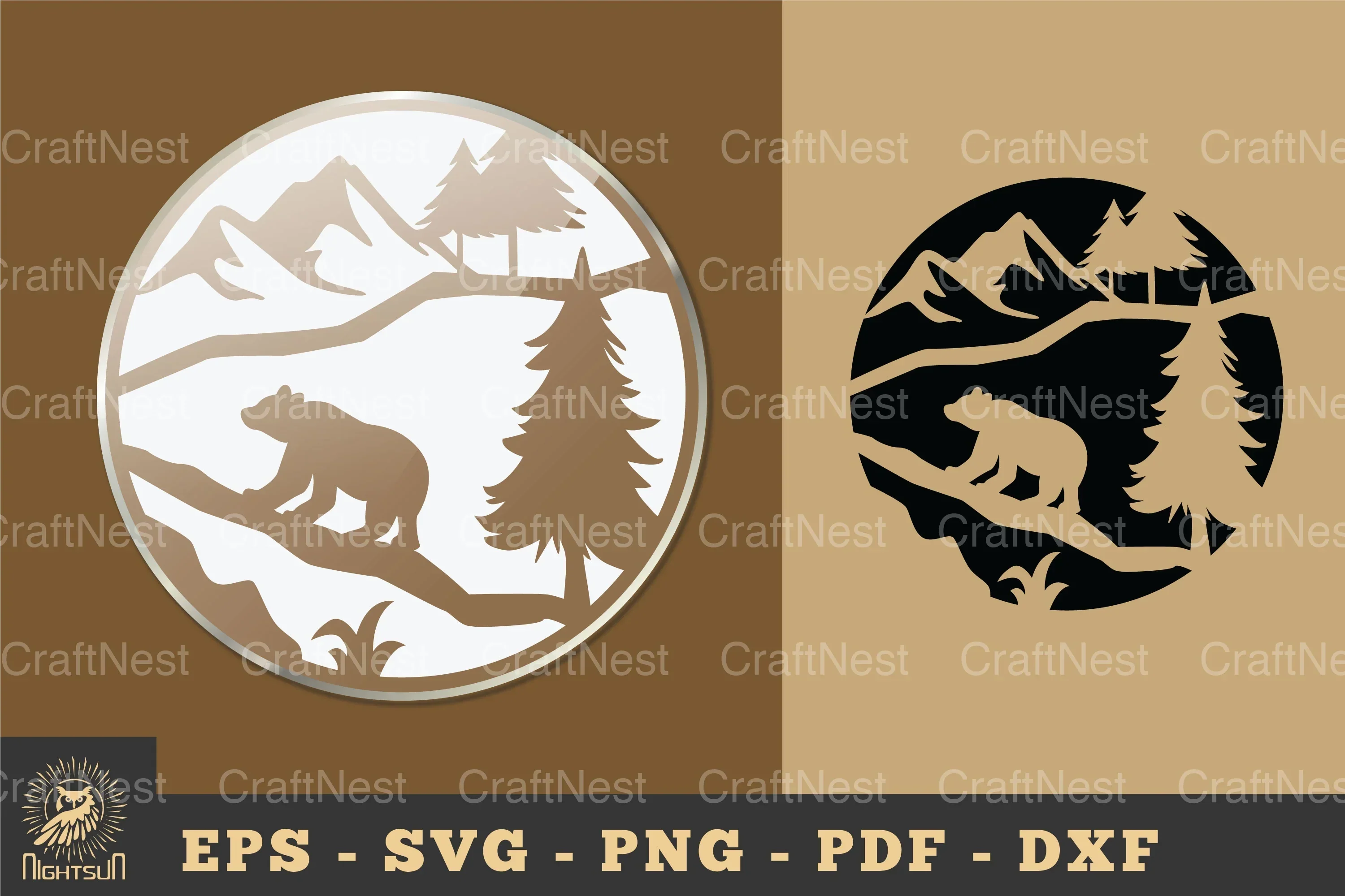 Bear in Forest Ornament Sticker Clipart Bundle