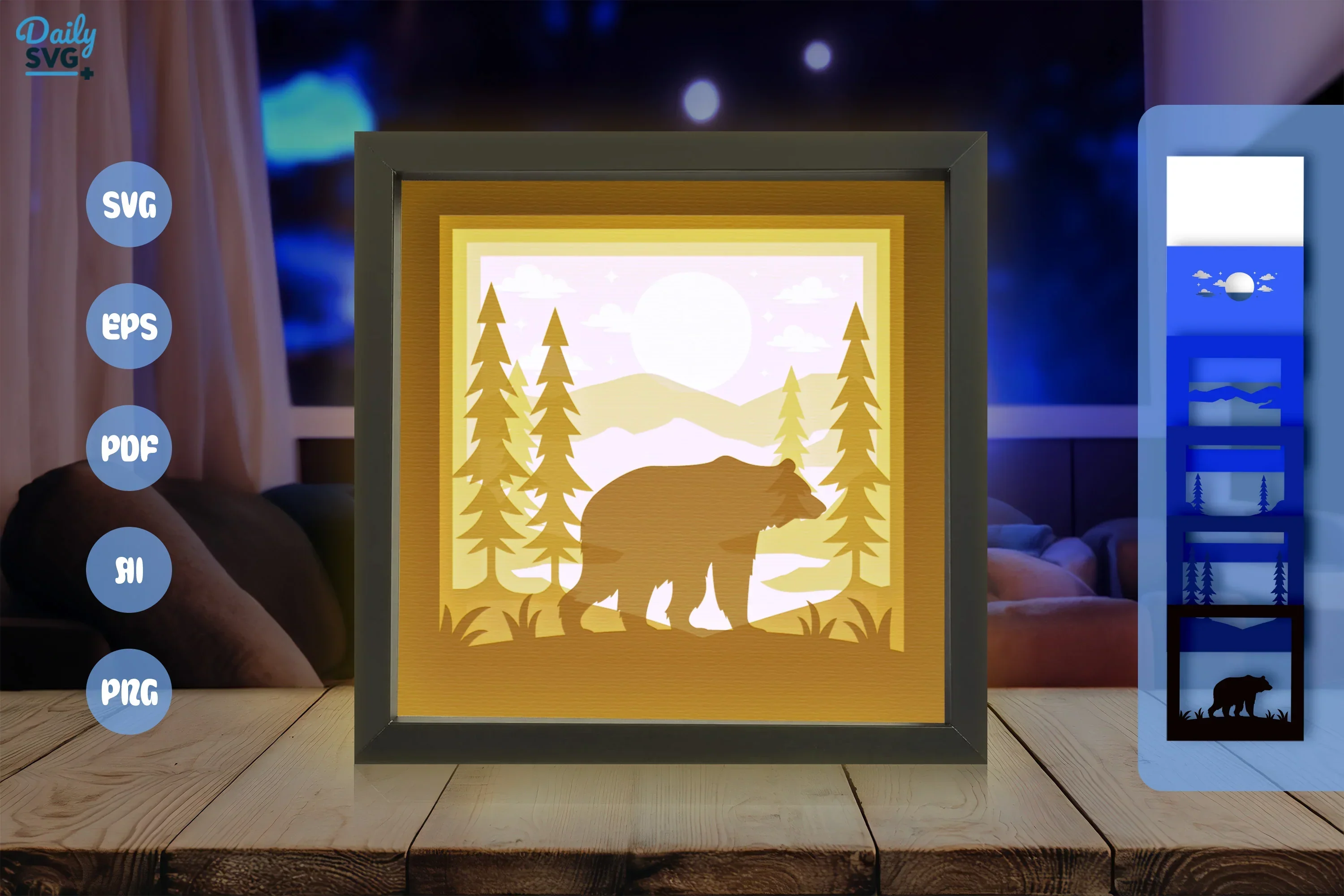 Bear in Night Forest Papercut SVG Bundle - Image 3