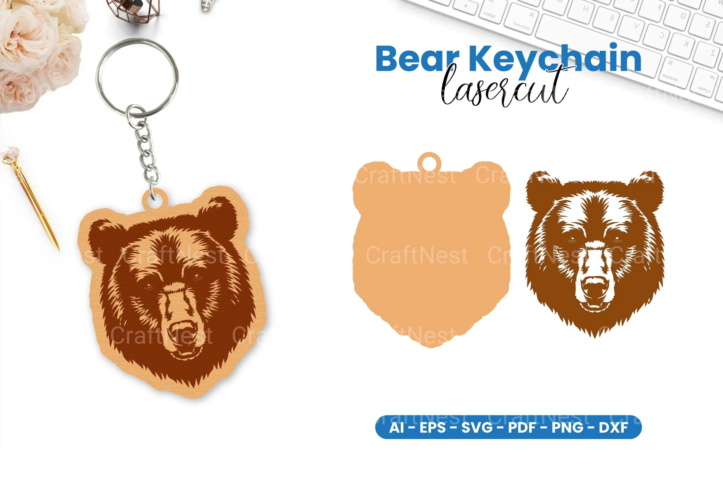 Bear Keychain Lasercut Clipart Bundle