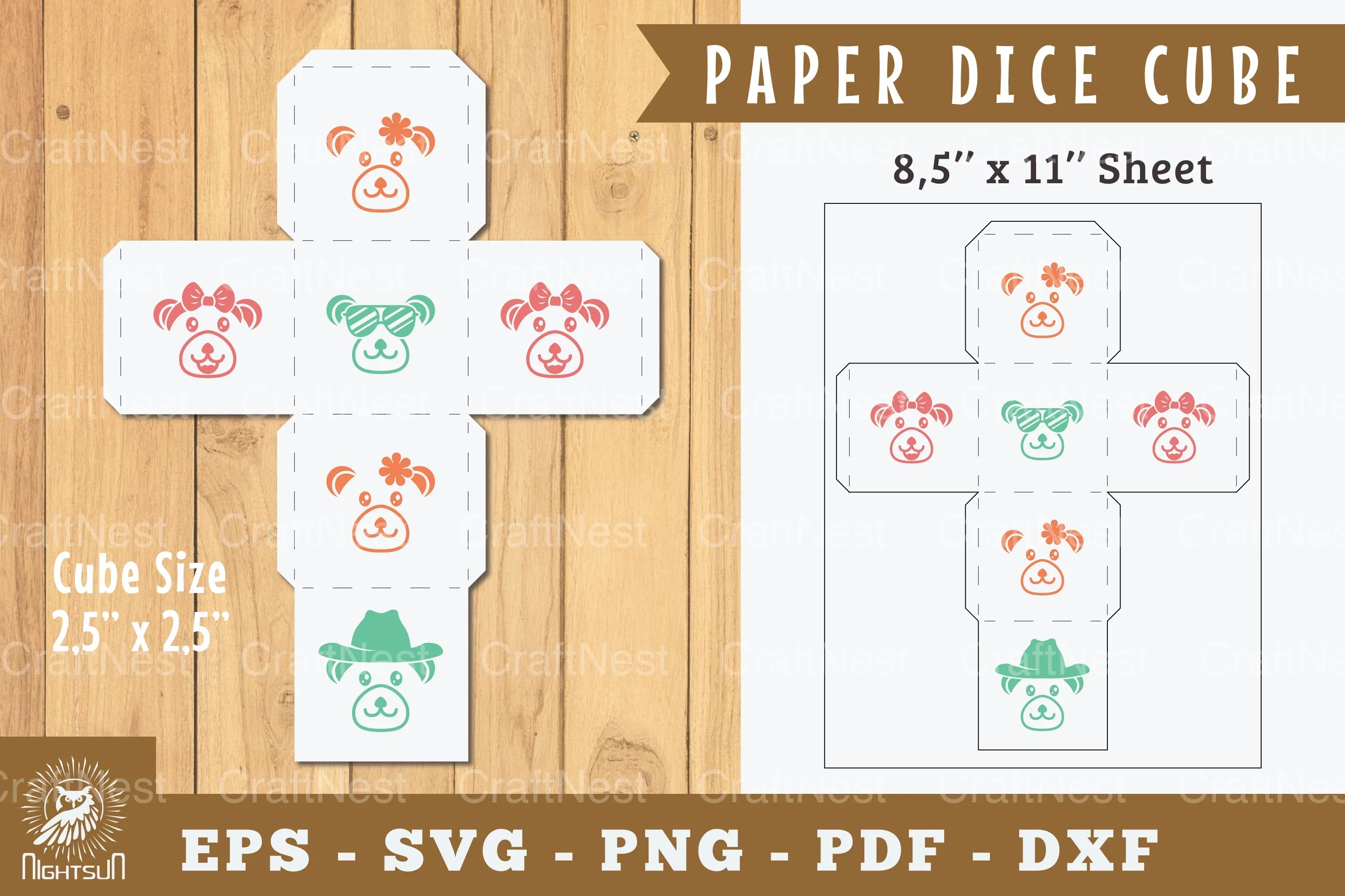 Bear Paper Dice Cube Printable - Clipart Bundle