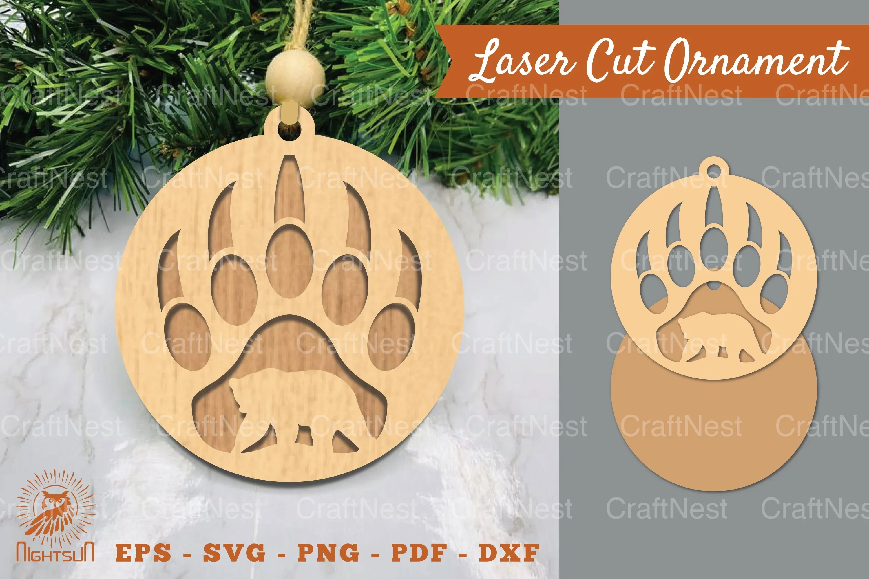 Bear Paw Laser Cut Ornament Clipart Bundle