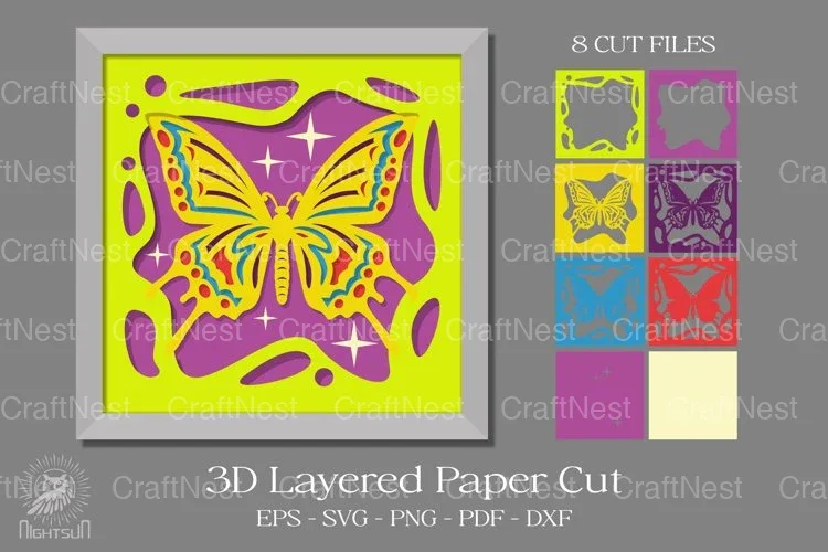 Beautiful Butterfly 3D Shadow Box Paper Cut Design Bundle