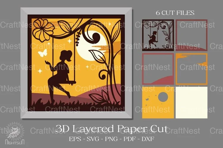 Beautiful Girl 3D Shadow Box Clipart Bundle