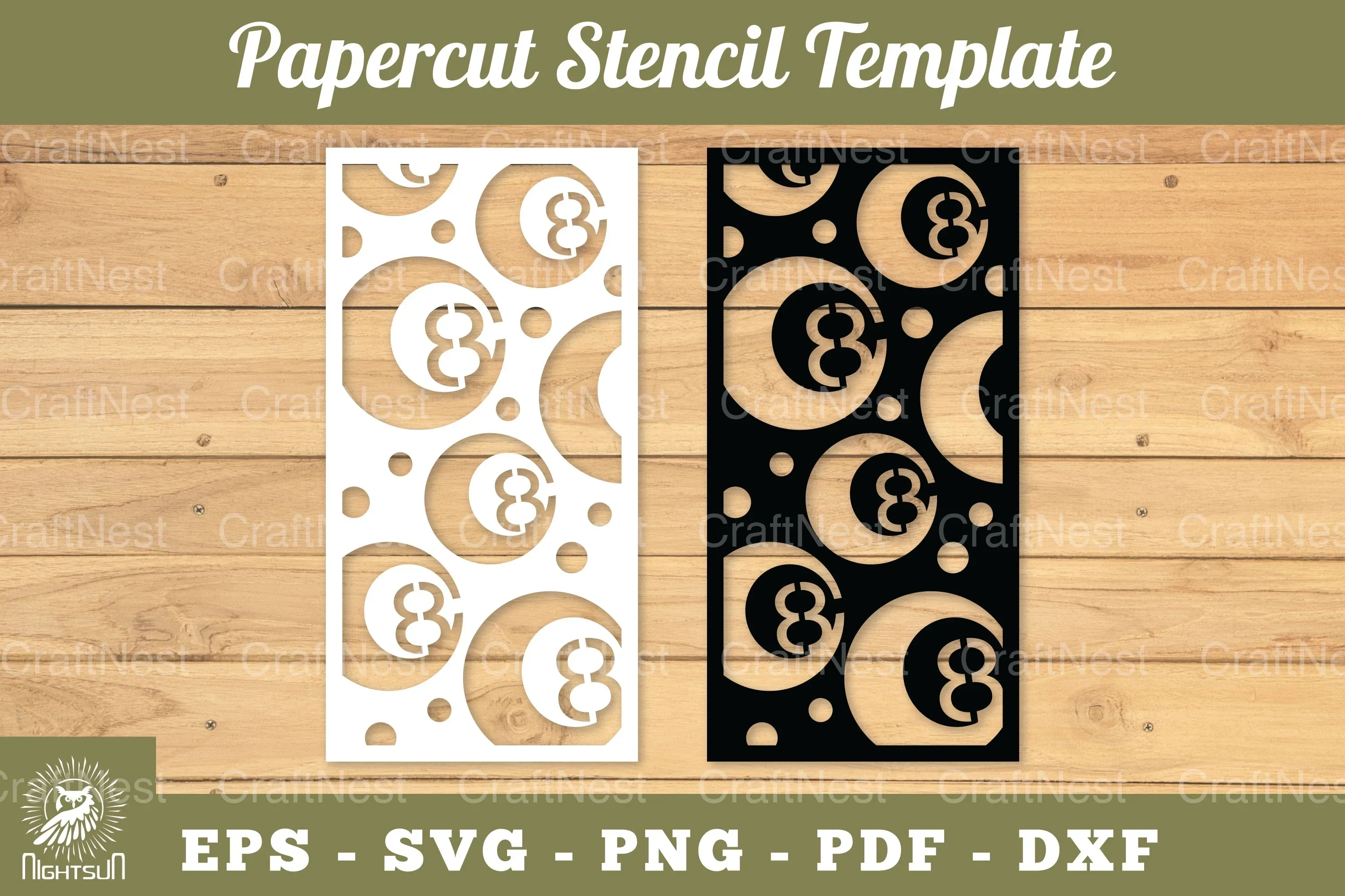 Billiard Ball Papercut Stencil Template Clipart Bundle