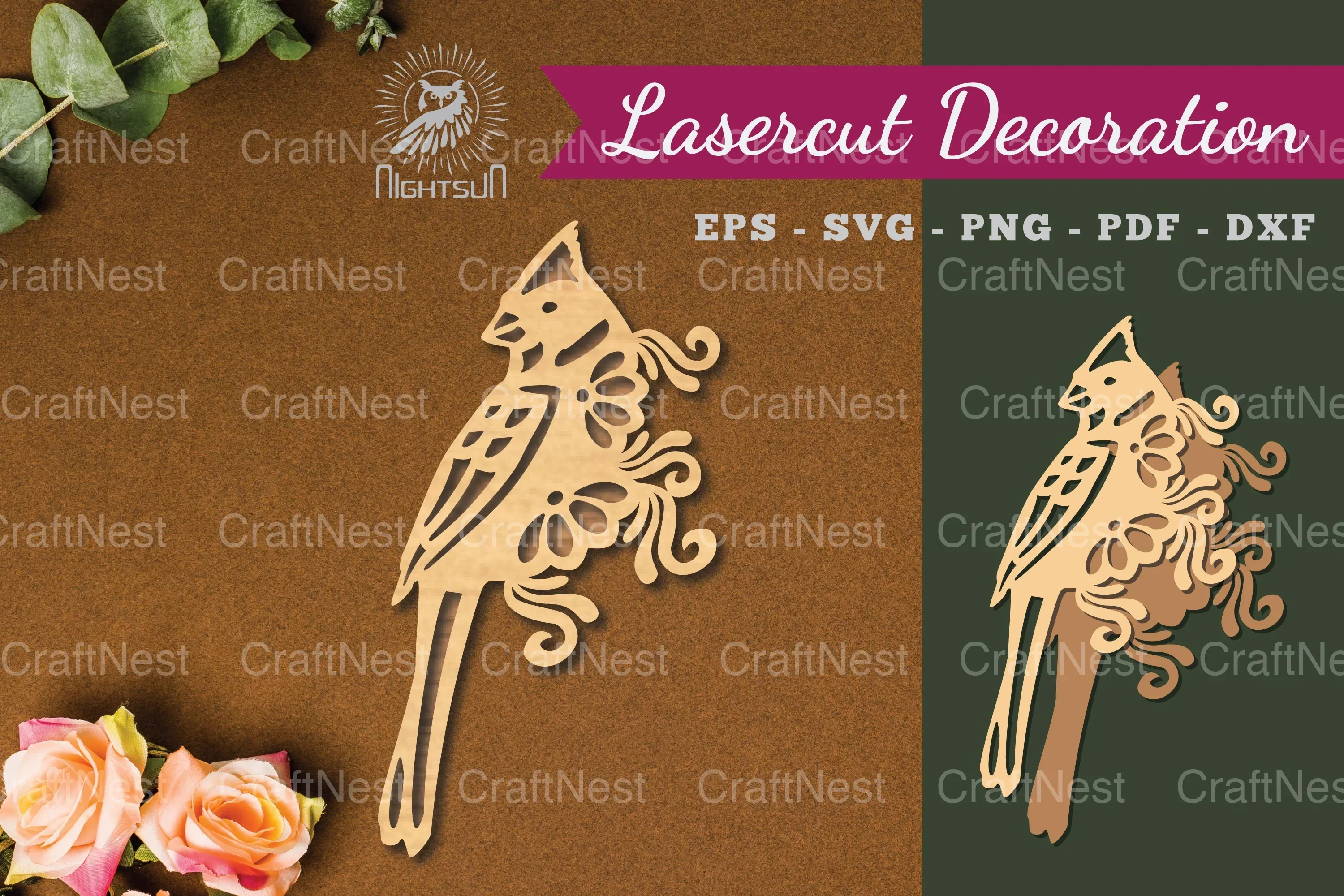 Bird and Flowers Laser Cut Decoration Clipart Bundle