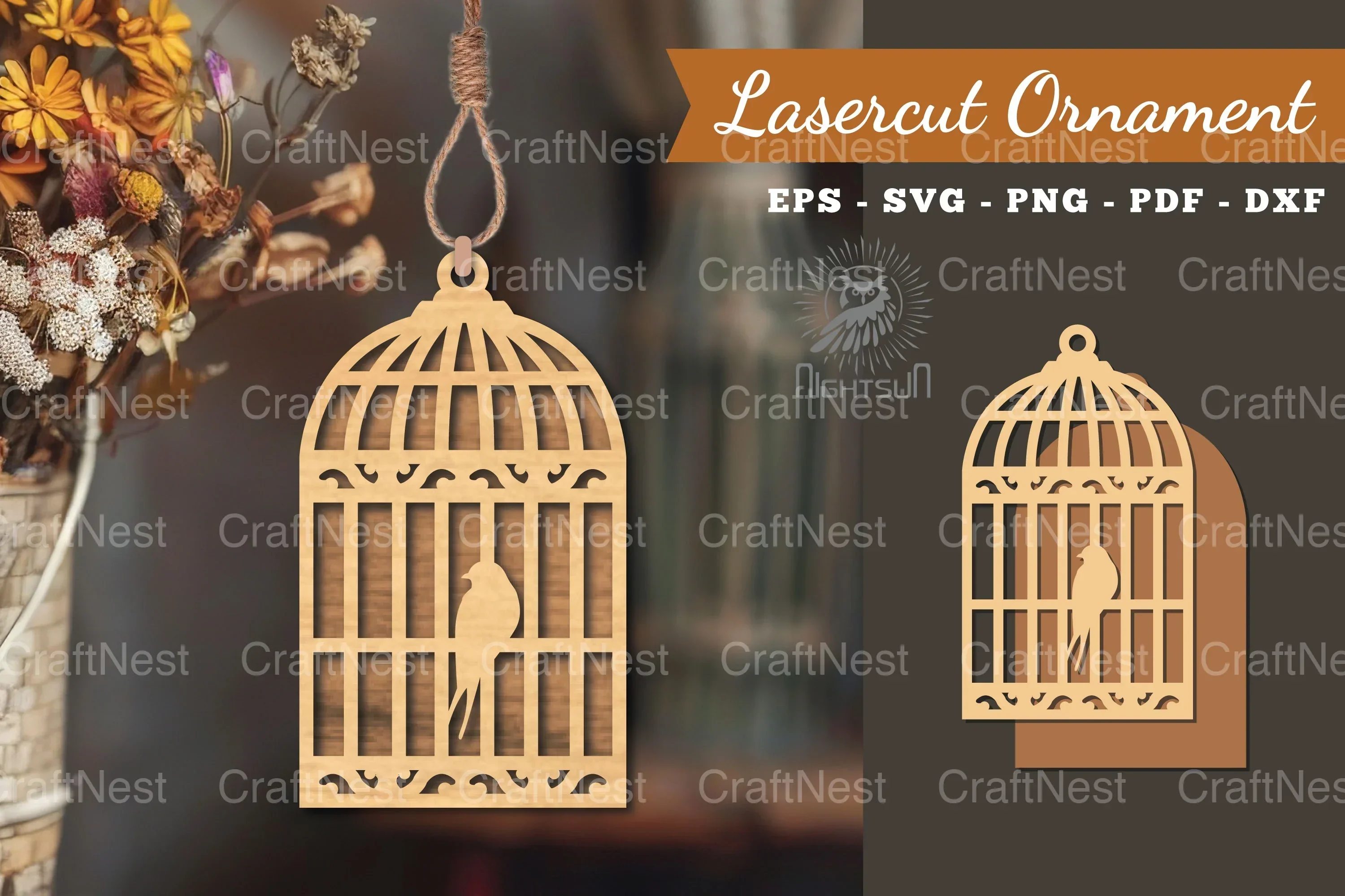 Bird in a Cage Laser Cut Ornament Clipart Bundle