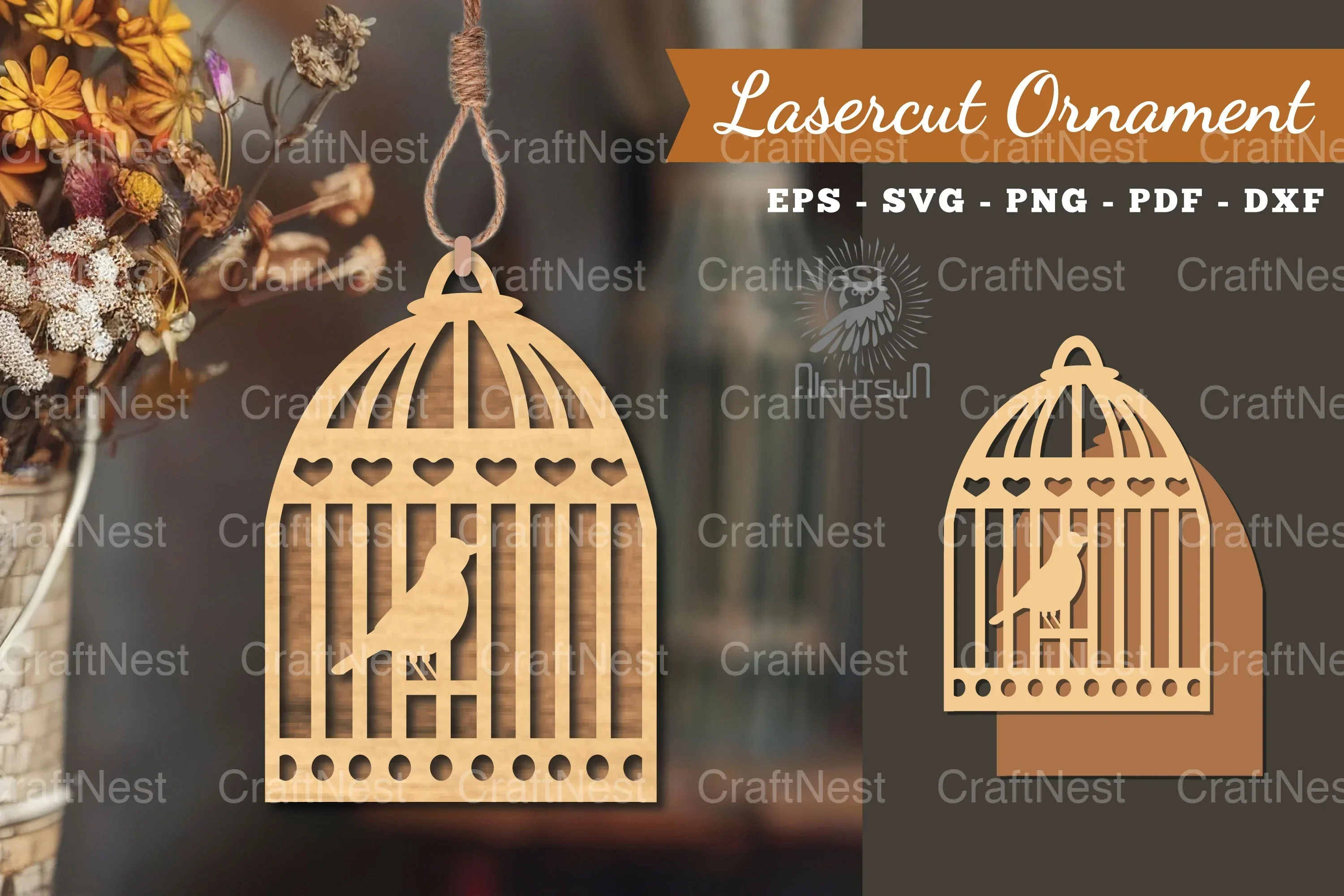 Bird in a Cage Laser Cut Ornament Clipart Bundle