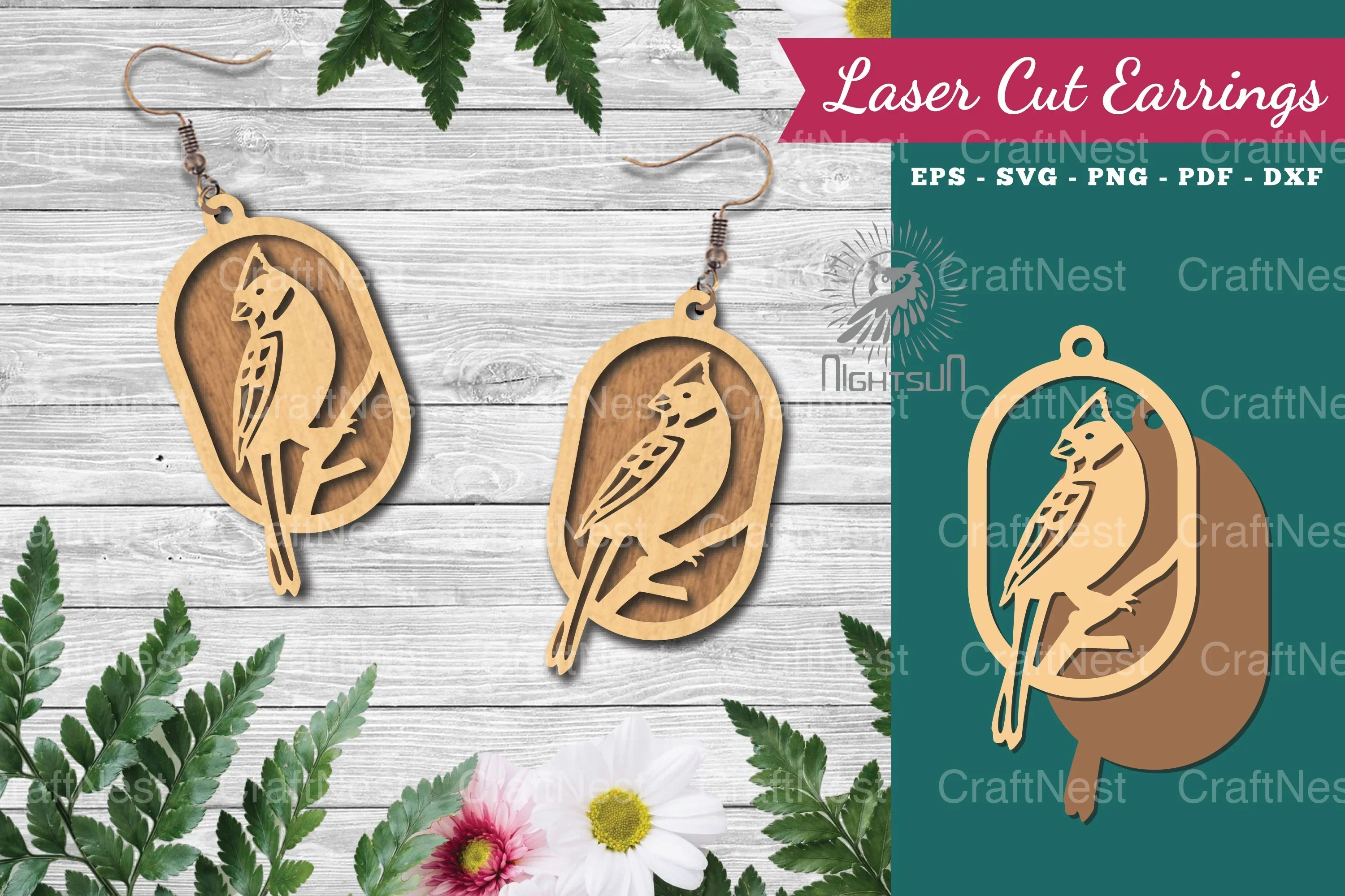 Bird Laser Cut Earrings - Jewelry Design Template