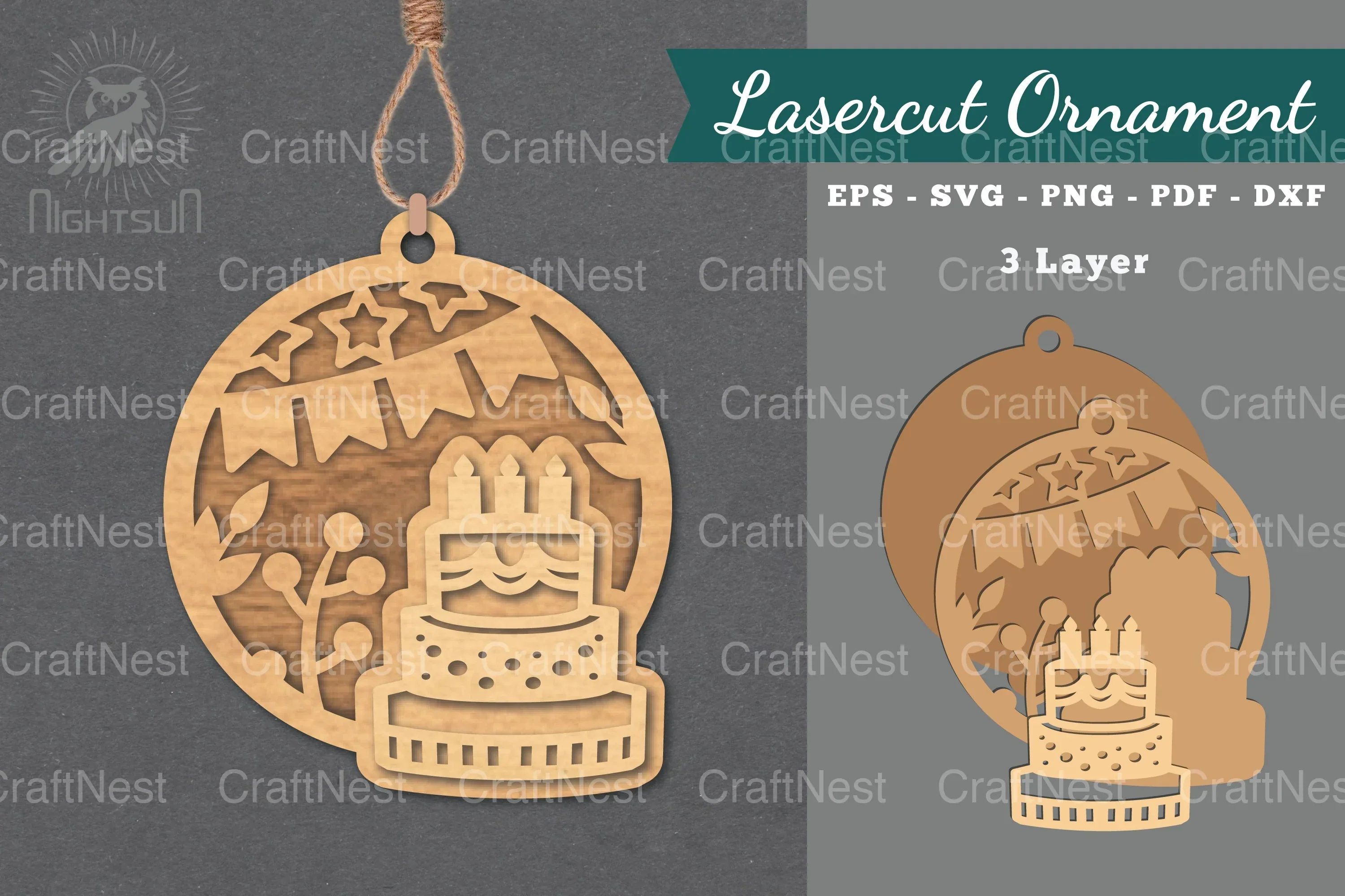 Birthday Cake Laser Cut Ornament Clipart Bundle