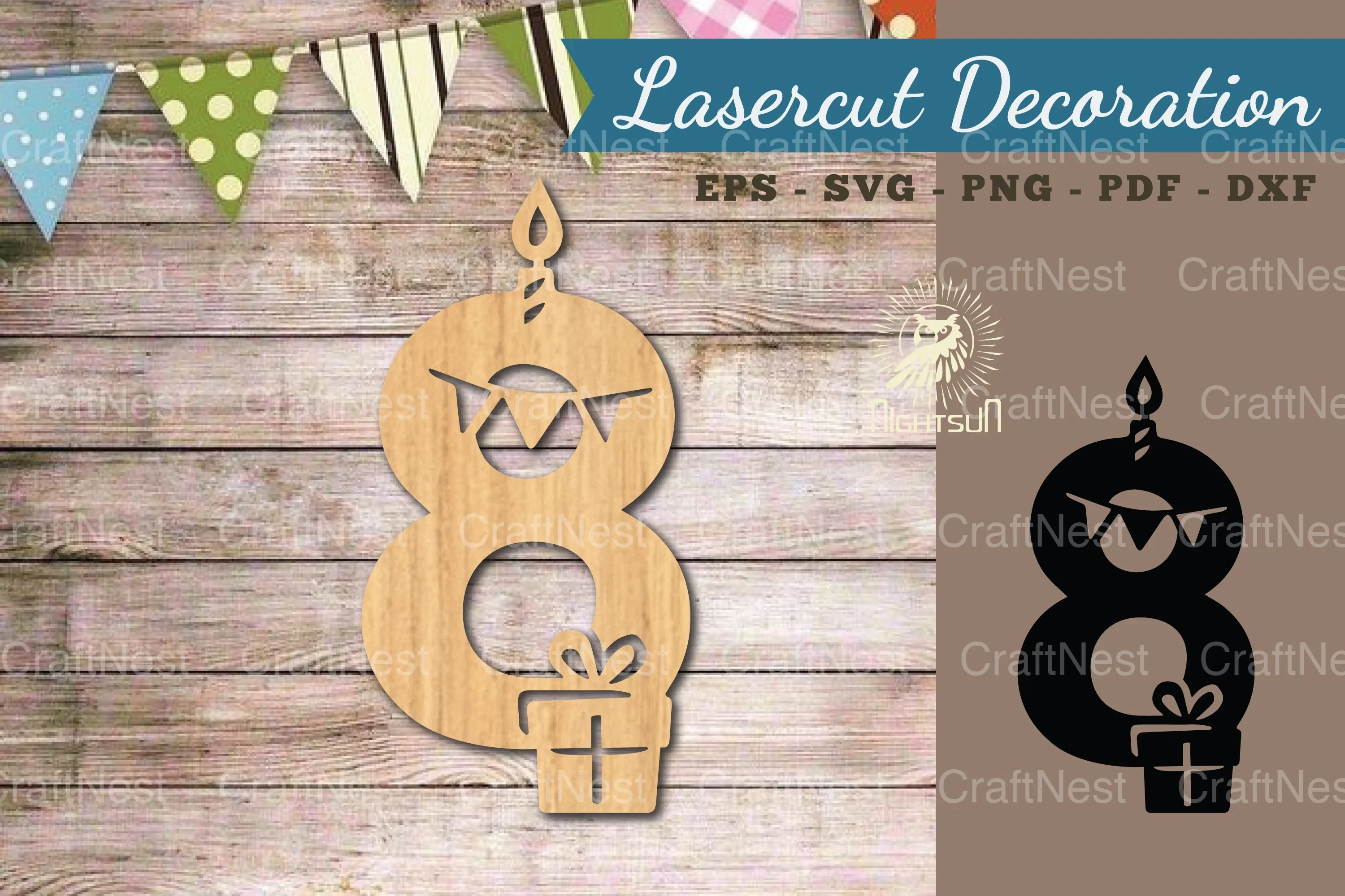 Birthday Number Eight Lasercut Decoration Clipart Bundle