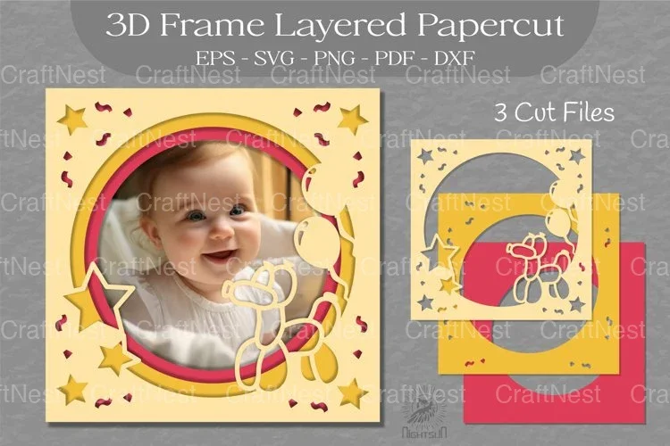 Birthday Photo Frame Layered Paper Cut Clipart Bundle